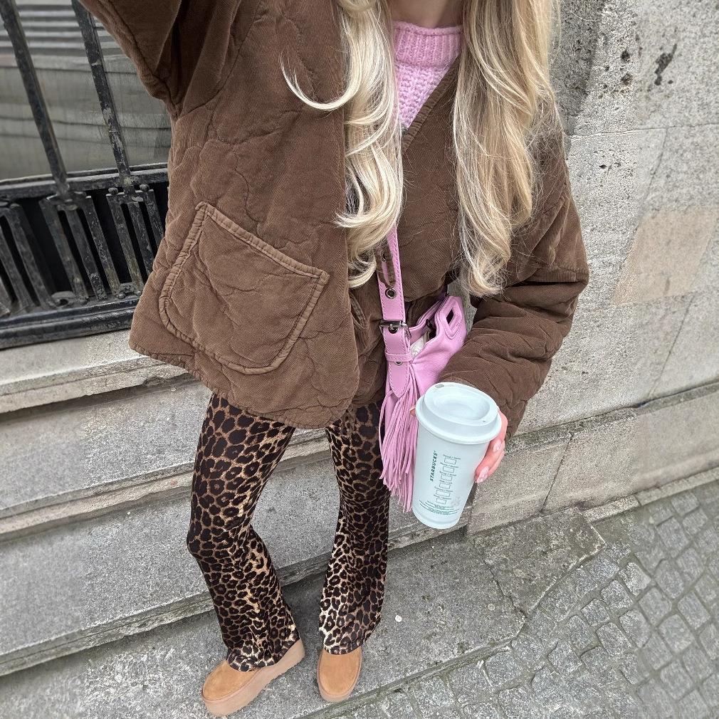 Women's Retro Brown Corduroy Quilted Jacket Loose Fit Tie-Front Long Sleeve Cotton Padded Coat Casual Warm Outerwear For Autumn Winter