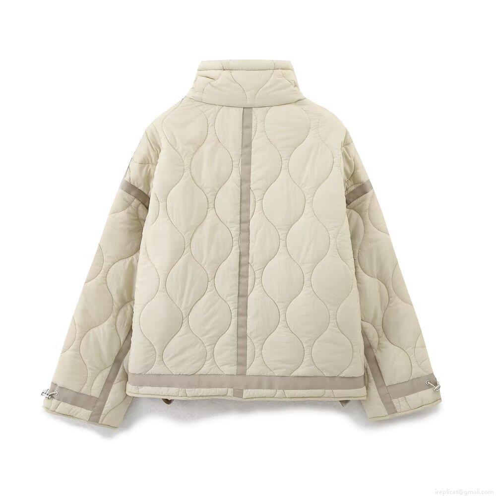 Women's Fashion Quilted Puffer Jacket Wave Pattern Stand Collar Drawstring Hem Padded Outerwear Lightweight Polyester Coat For Autumn Winter Casual Streetwear Ladies