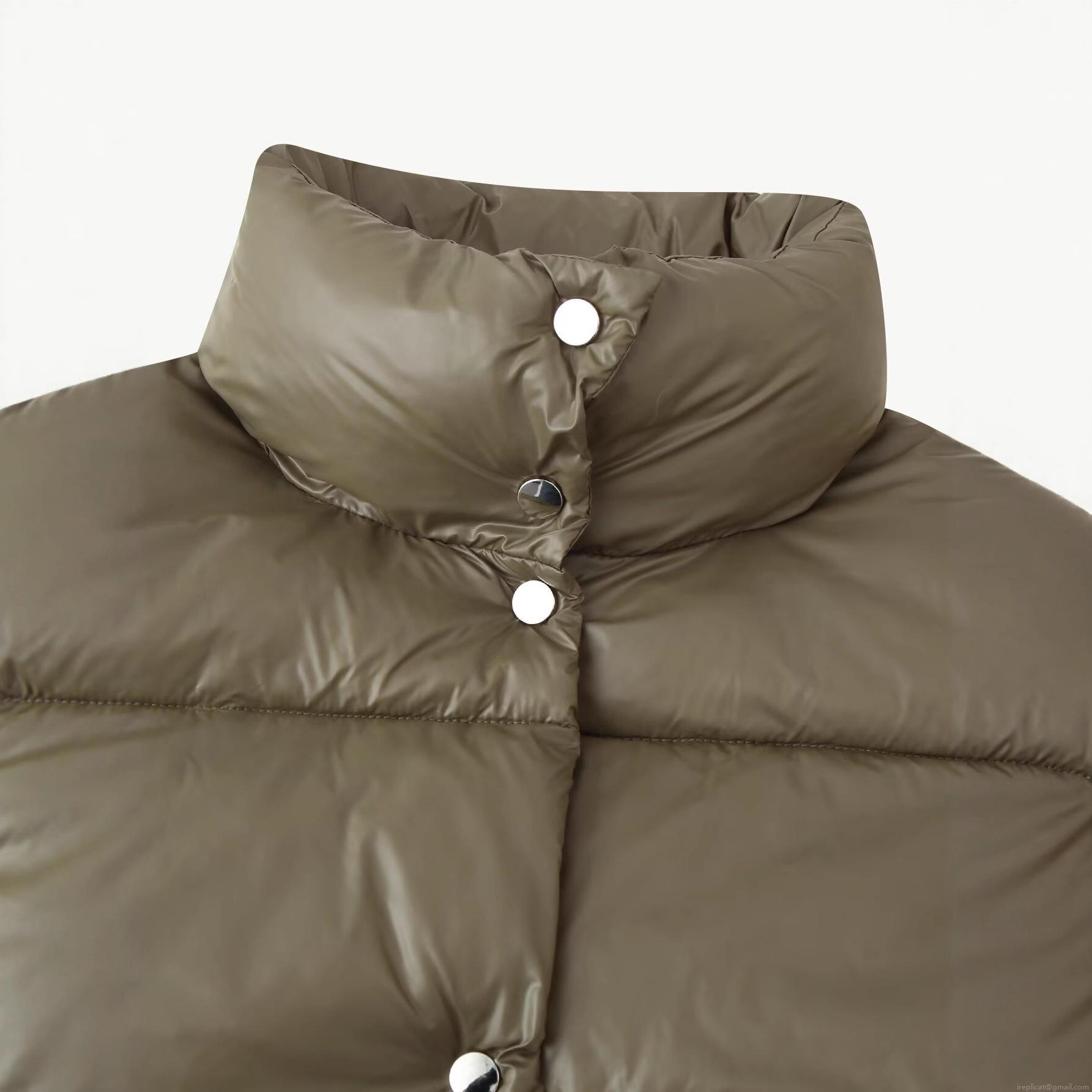 Women's Fashion Stand Collar Puffer Cotton Jacket Short Button Quilted Coat Windproof Warm Long Sleeve Streetwear Outerwear For Women