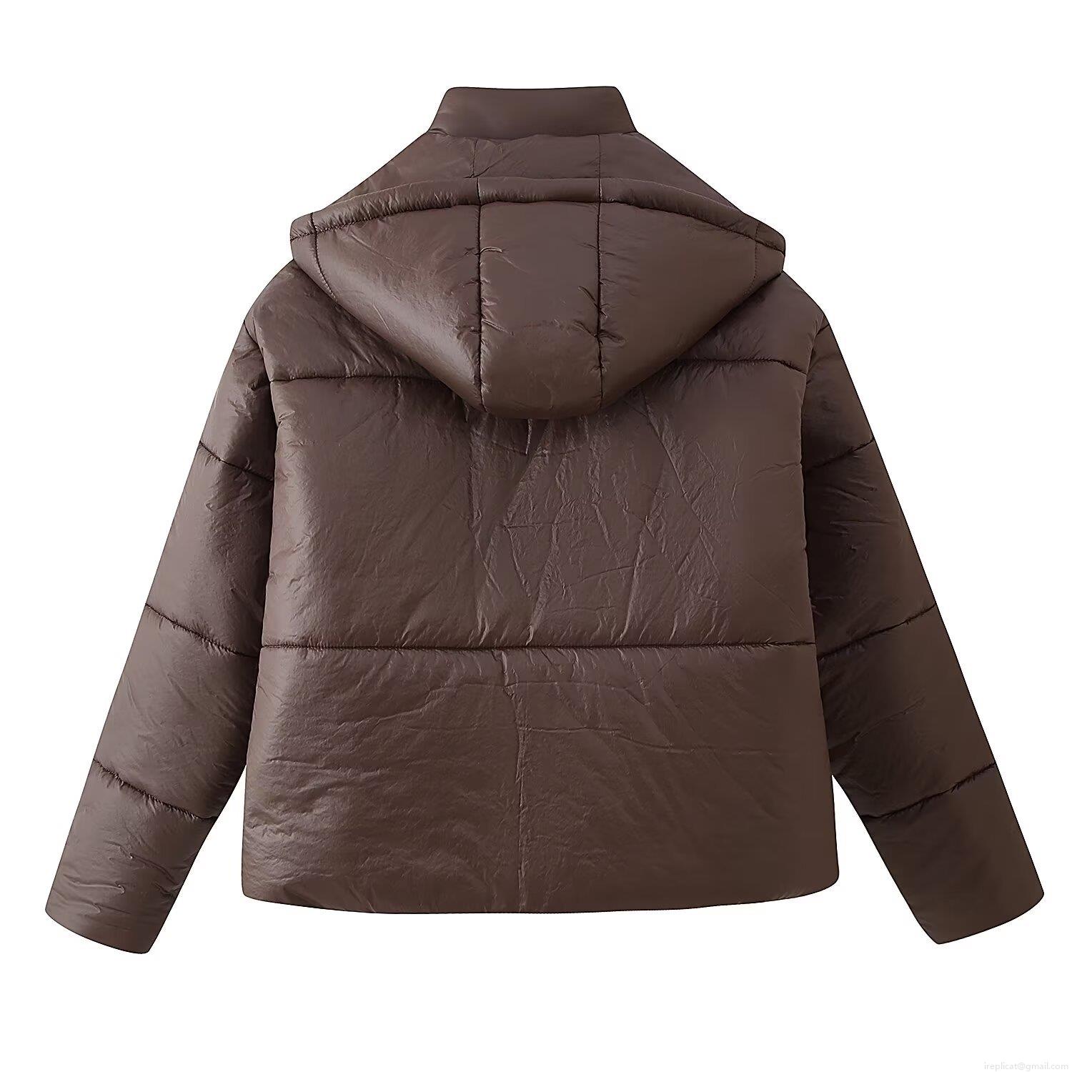 Women's Loose Hooded Puffer Jacket Polyester Long Sleeve Quilted Cotton Coat For Winter Outdoor Casual Streetwear