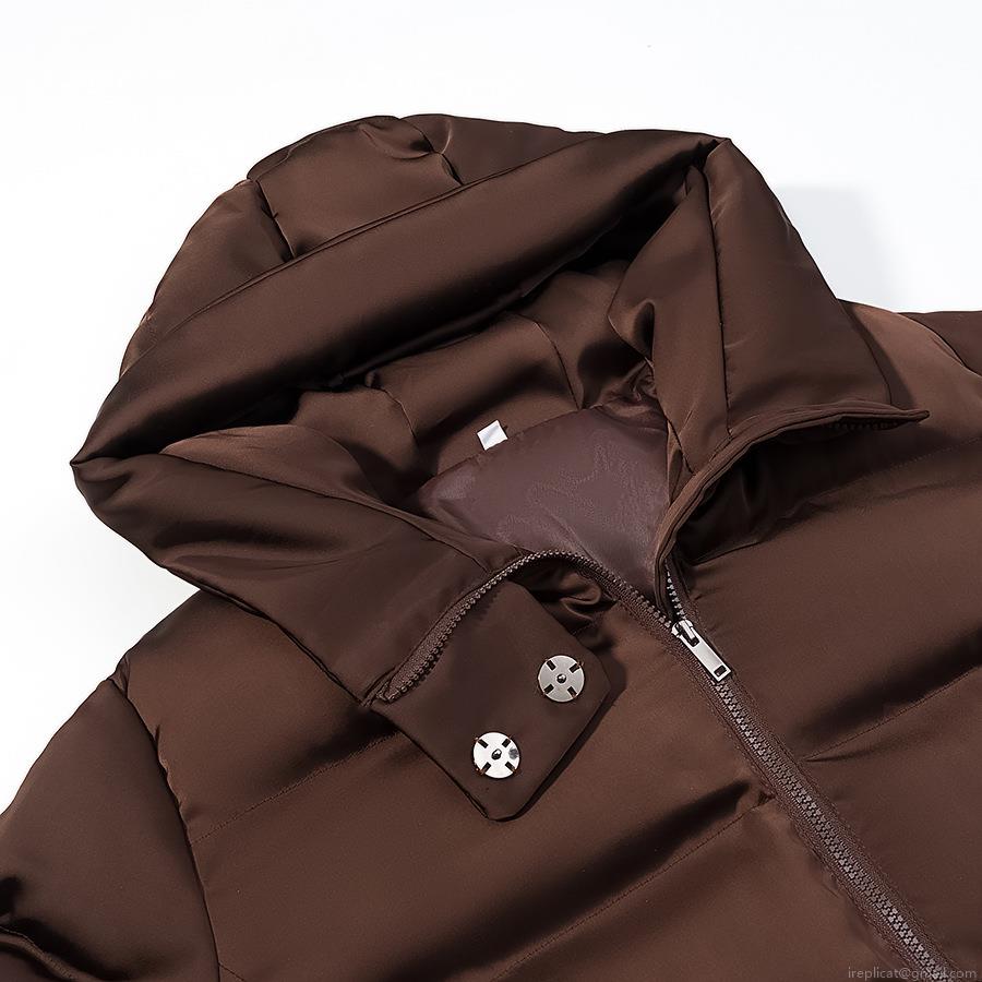 Women's Shiny Hooded Padded Jacket Fashion Loose Horizontal Quilted Winter Coat Warm Windproof Outwear Streetwear Casual Solid Color Polyester Brown
