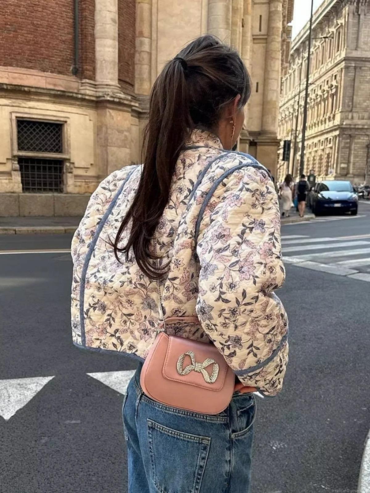 Women's Reversible Floral Print Quilted Jacket Stand Collar Cropped Padded Coat With Contrast Trim Vintage Streetwear Autumn Outwear