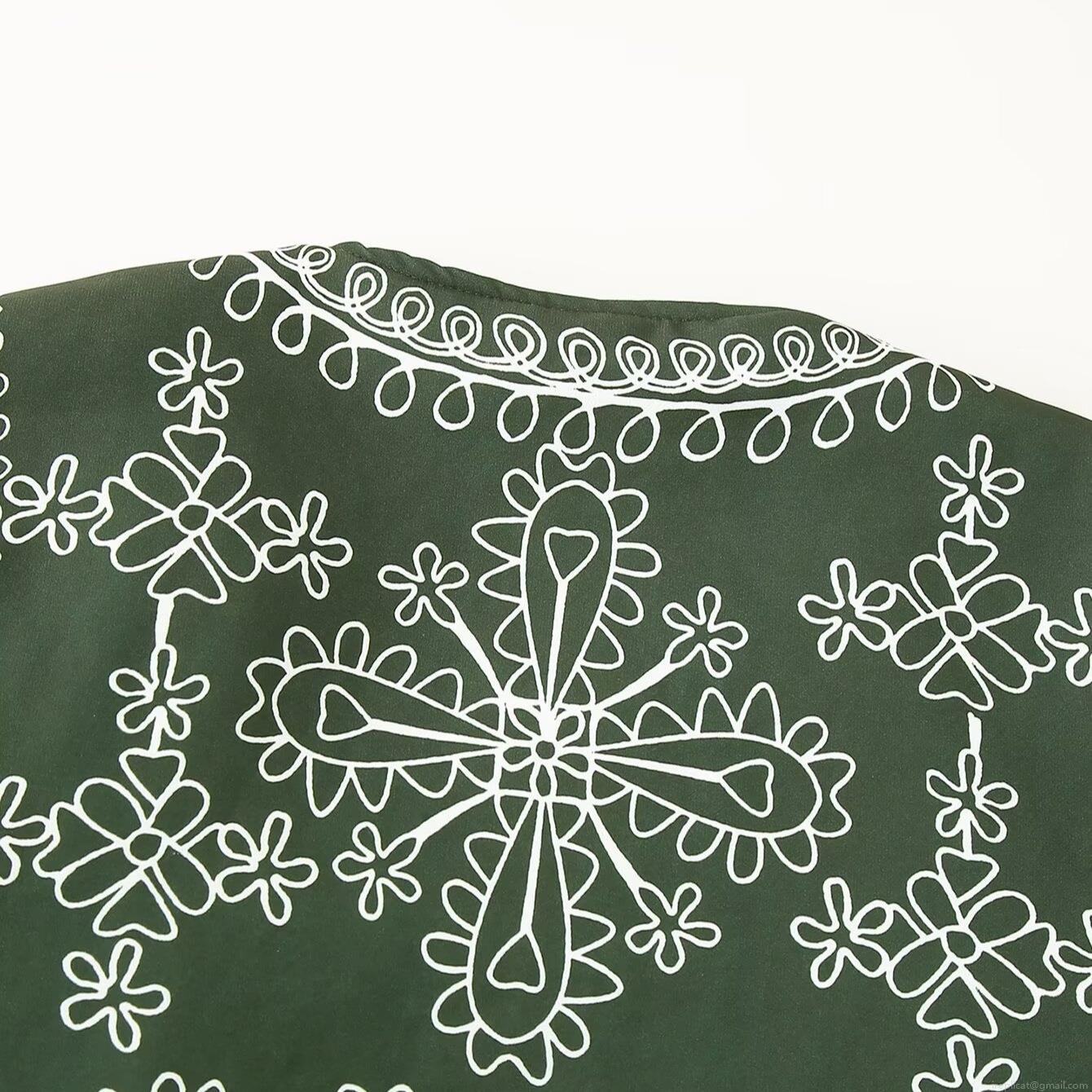 Women's Ethnic Geometric Embroidered Cotton-Padded Jacket Vintage Round Neck Single Breasted Long Sleeve Warm Puffer Outerwear Autumn Winter Streetwear