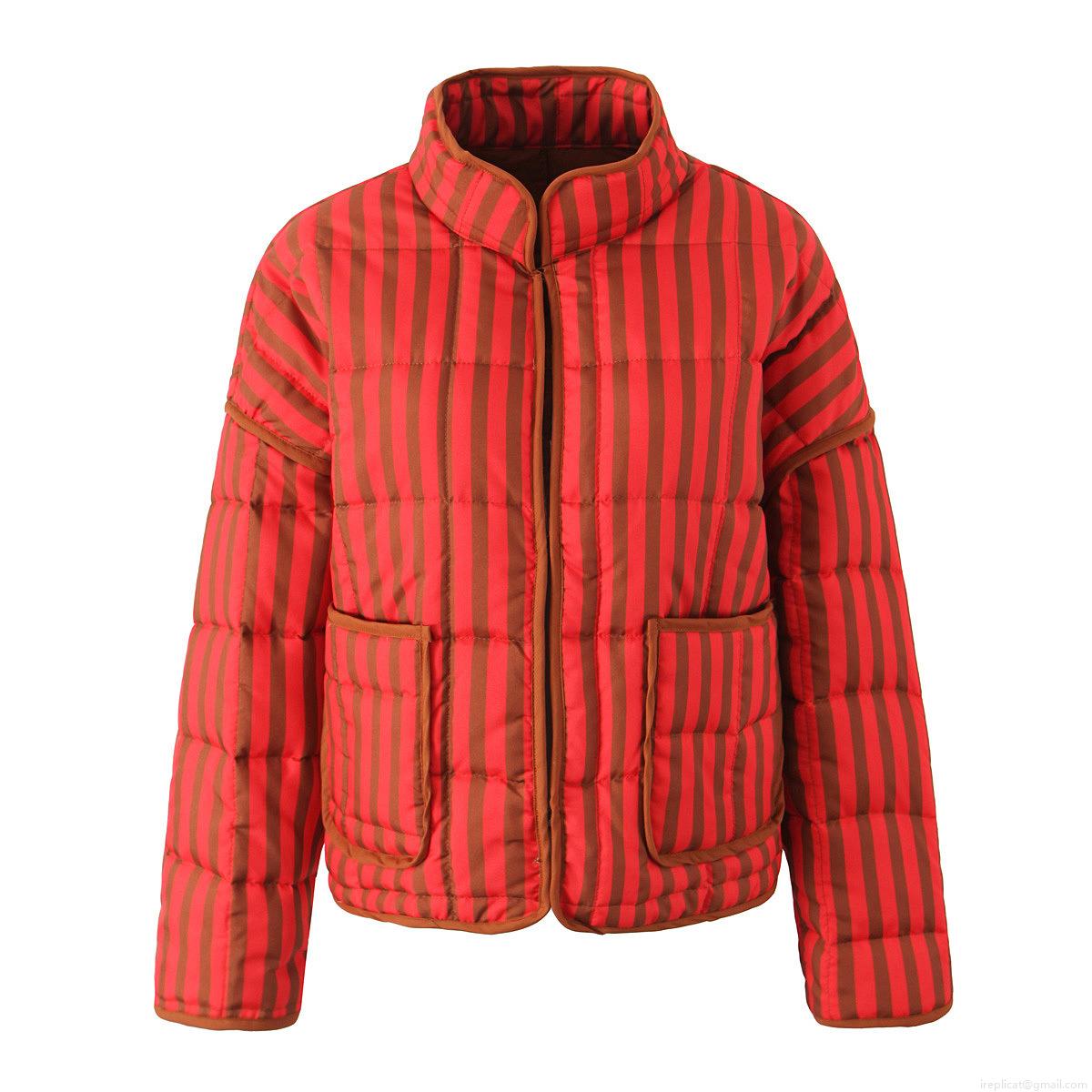 Women's Quilted Padded Jacket Cotton Blend Vertical Striped Stand Collar Zip Up Warm Outwear For Autumn Winter Casual Streetwear Puffer Coat