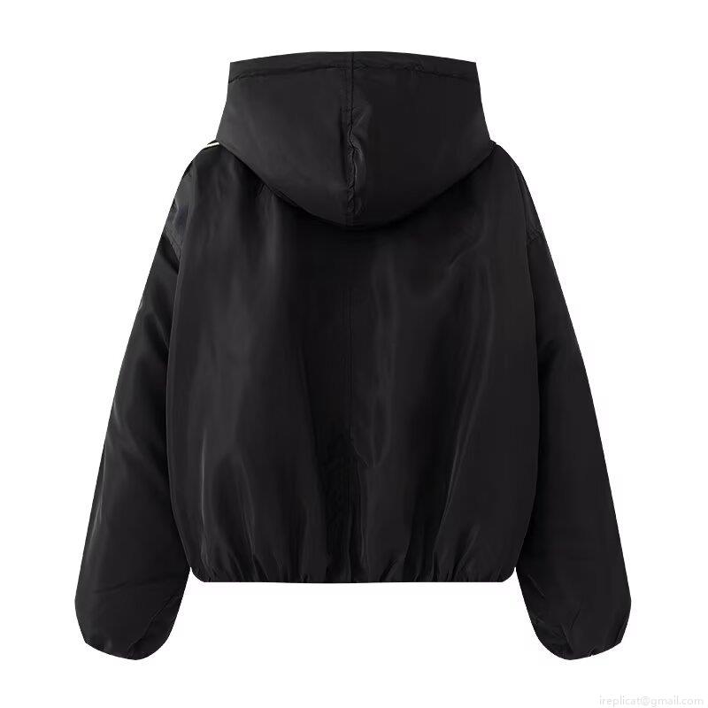 Women's Autumn Winter Hooded Puffer Jacket Polyester Padded Coat With Contrast Trim Zipper Closure Loose Fit Streetwear Warm Outerwear