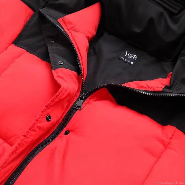 Women's Winter Hooded Puffer Jacket Color Block Red Black Thick Cotton-Padded Coat Loose Fit Windproof Middle-Long Parka Outwear Streetwear