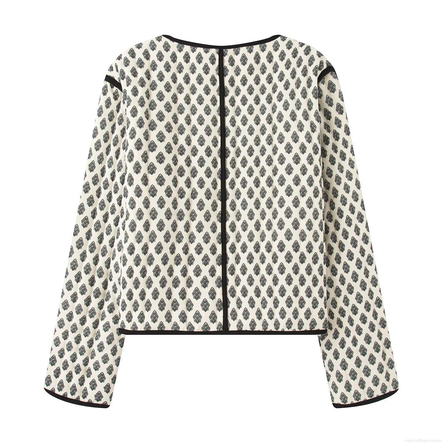 Women Vintage Floral Print Quilted Jacket 100% Polyester Padded Long Sleeve Crew Neck Button Up Winter Coat Streetwear Casual Warm Fashion Outerwear for Women