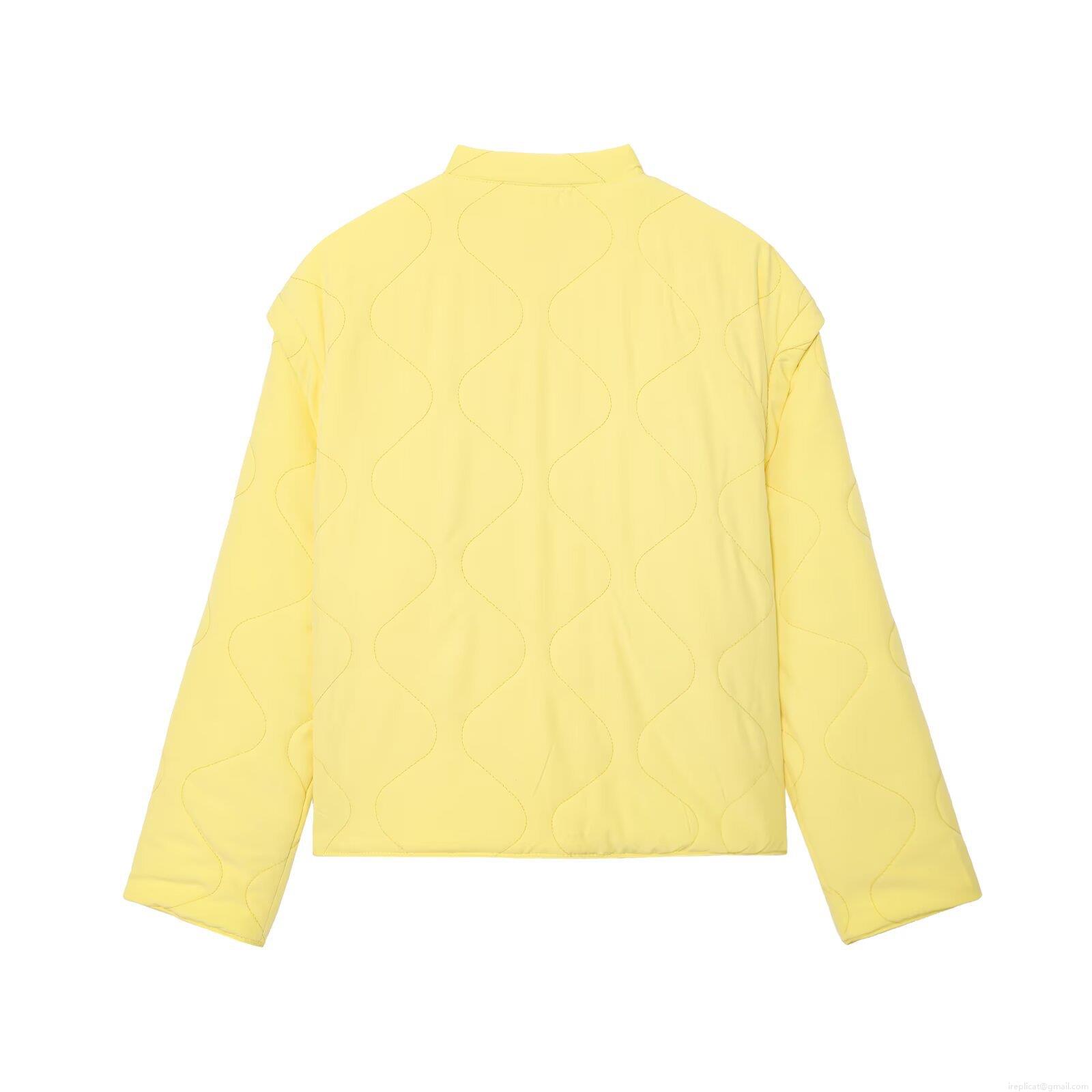Women's Quilted Cotton Jacket 100% Polyester Wave Pattern Padded Outerwear Round Neck Long Sleeve Loose Fit Warm Winter Streetwear Coat