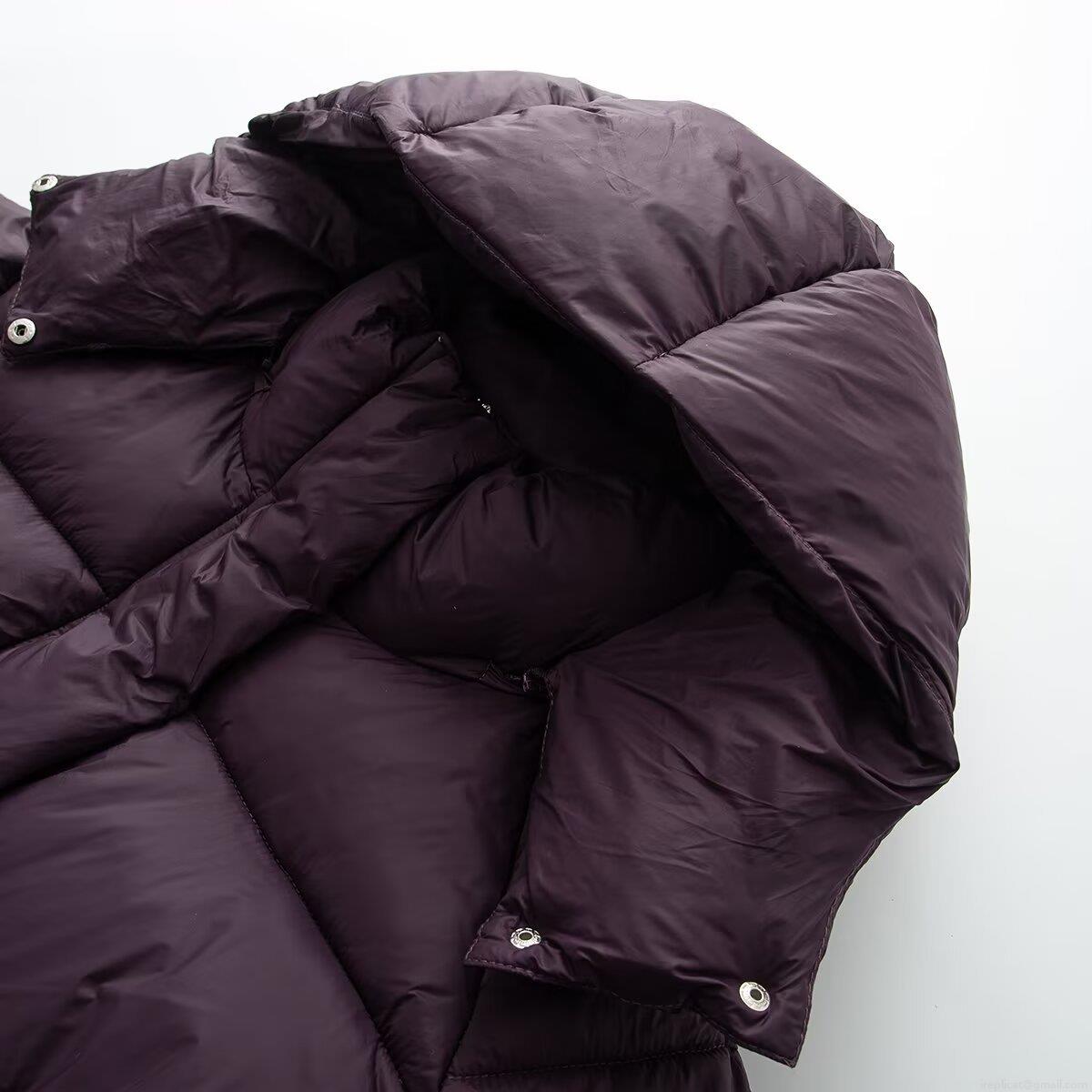 Women's Loose Casual Hooded Puffer Jacket Solid Color Long Sleeve Padded Coat Warm Polyester Quilted Outerwear With Zipper Pocket For Autumn Winter Lady