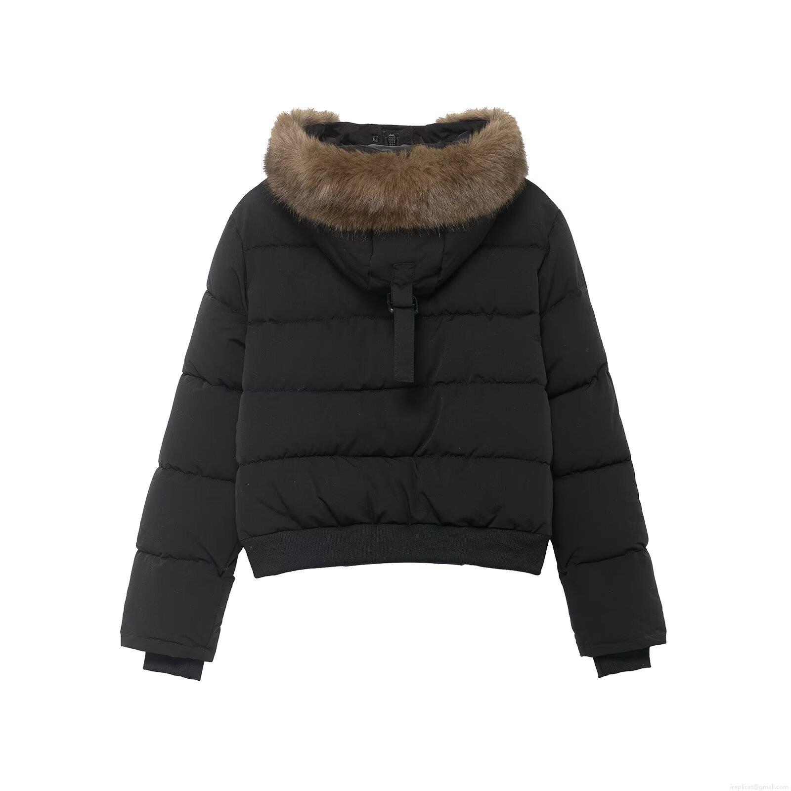 Women's Winter Hooded Puffer Jacket With Faux Fur Collar Warm Polyester Padded Coat Slim Fit Quilted Short Outerwear For Casual Daily Wear