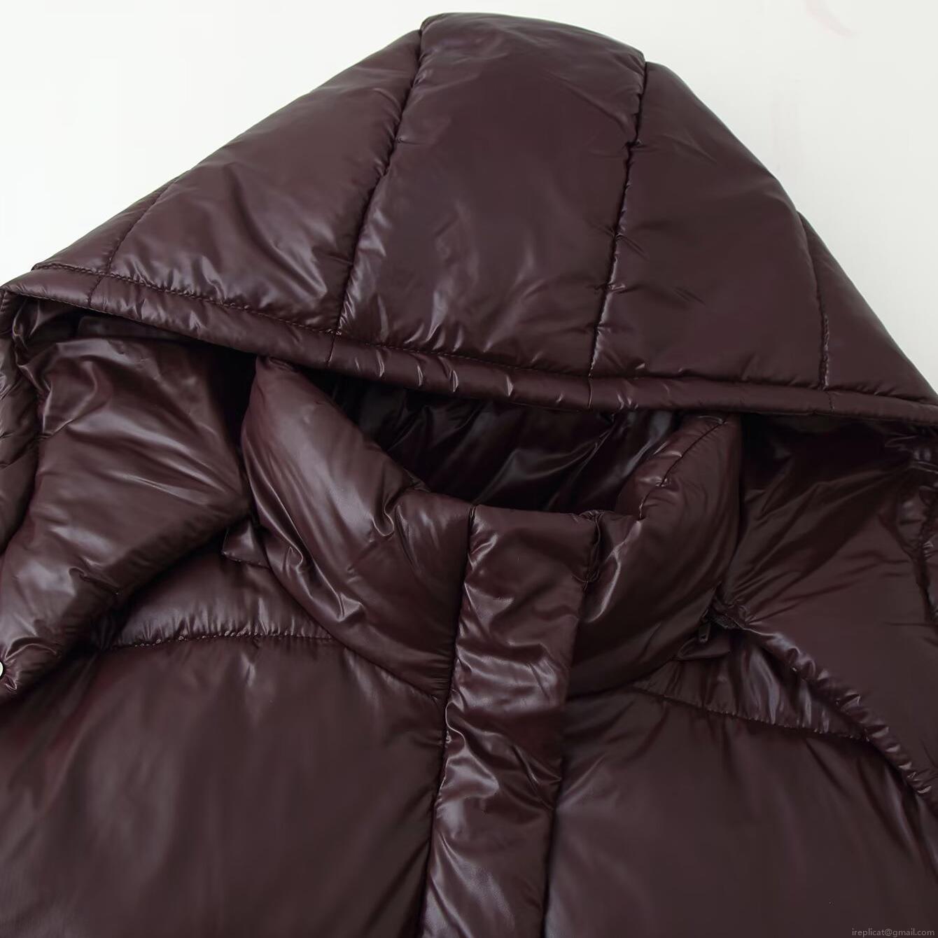 Women's Shiny Puffer Coat Winter Warm Quilted Hooded Jacket Loose Fit Dark Brown Padded Parka Outwear For Daily Casual Wear Windproof Thick Coat
