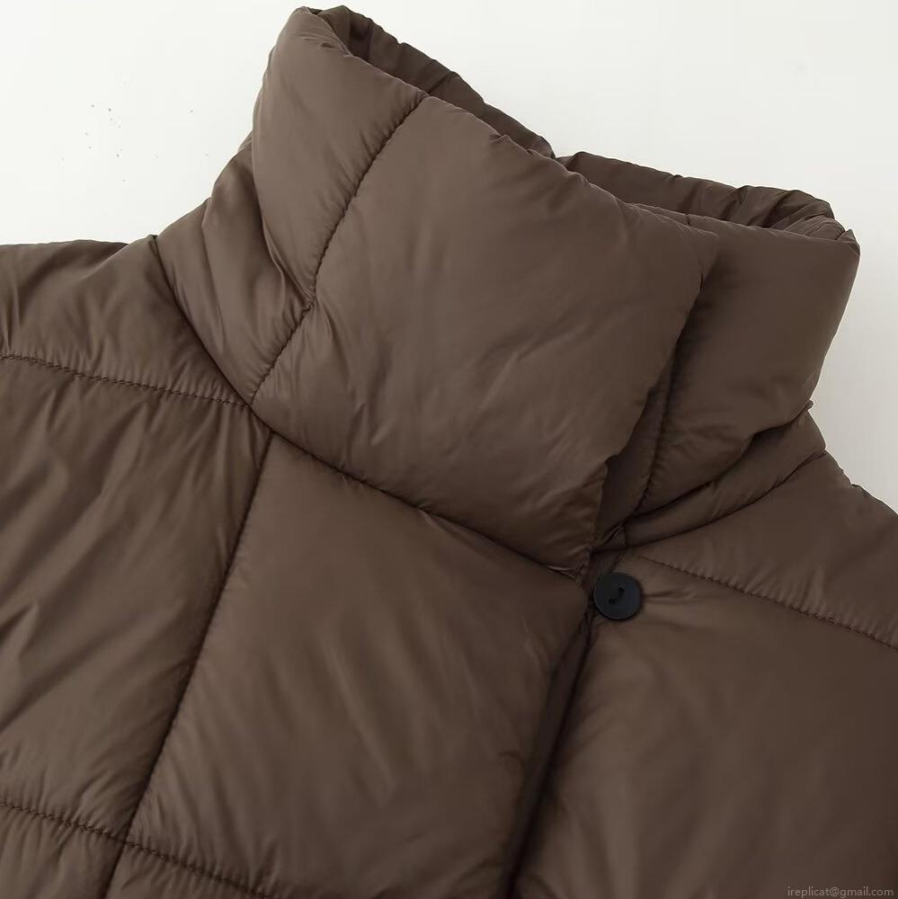 Women's Short Quilted Puffer Jacket With Stand Collar And Drawstring Waist Warm Winter Casual Padded Coat For Women