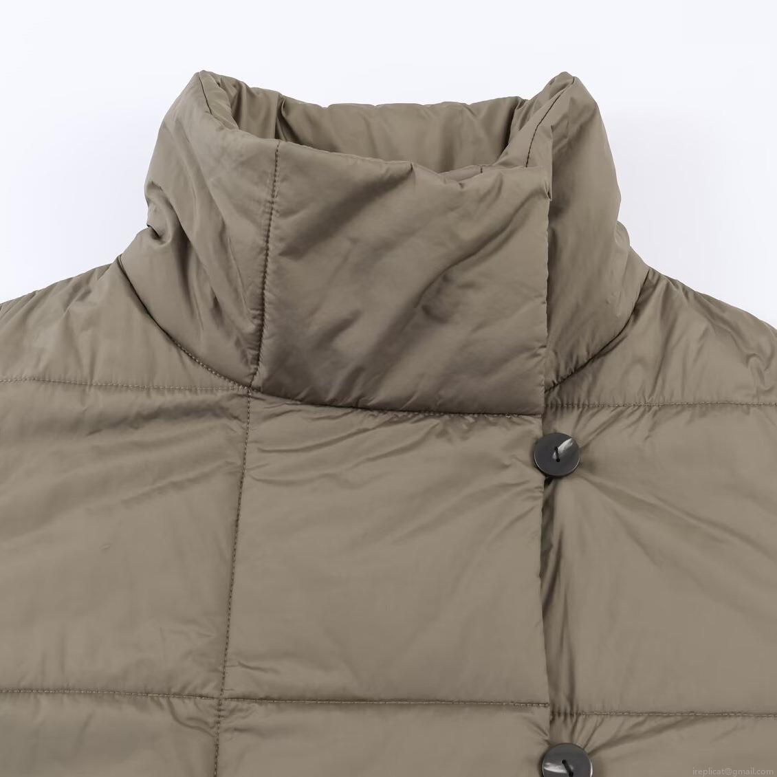 Women's Casual Quilted Padded Jacket High Stand Collar Warm Winter Cotton Coat With Adjustable Belt Drawstring Waist Short Loose Fit Outerwear