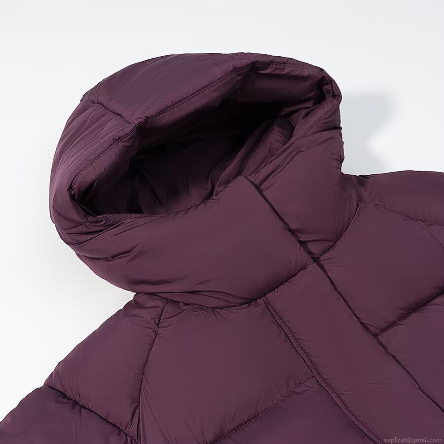 Women's Casual Hooded Puffer Jacket Solid Purple Winter Warm Cotton Padded Coat Loose Long Sleeve Quilted Outerwear With Zipper Pockets Bread Style Jacket