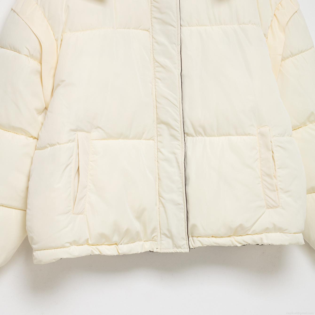 Women's Winter Contrast Hooded Puffer Jacket 100% Polyester Padded Coat Loose Fit Casual Warm Outerwear Windproof Zipper Button Closure For Ladies