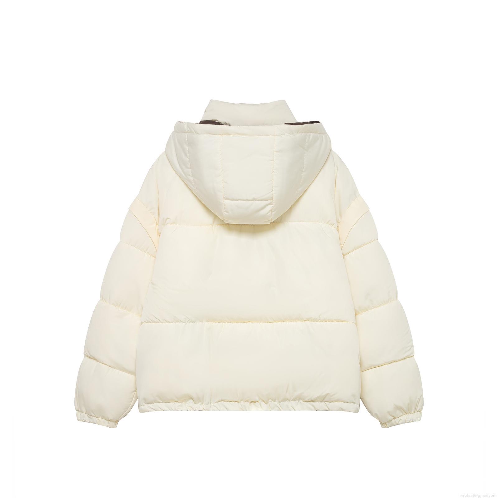 Women's Winter Contrast Hooded Puffer Jacket 100% Polyester Padded Coat Loose Fit Casual Warm Outerwear Windproof Zipper Button Closure For Ladies