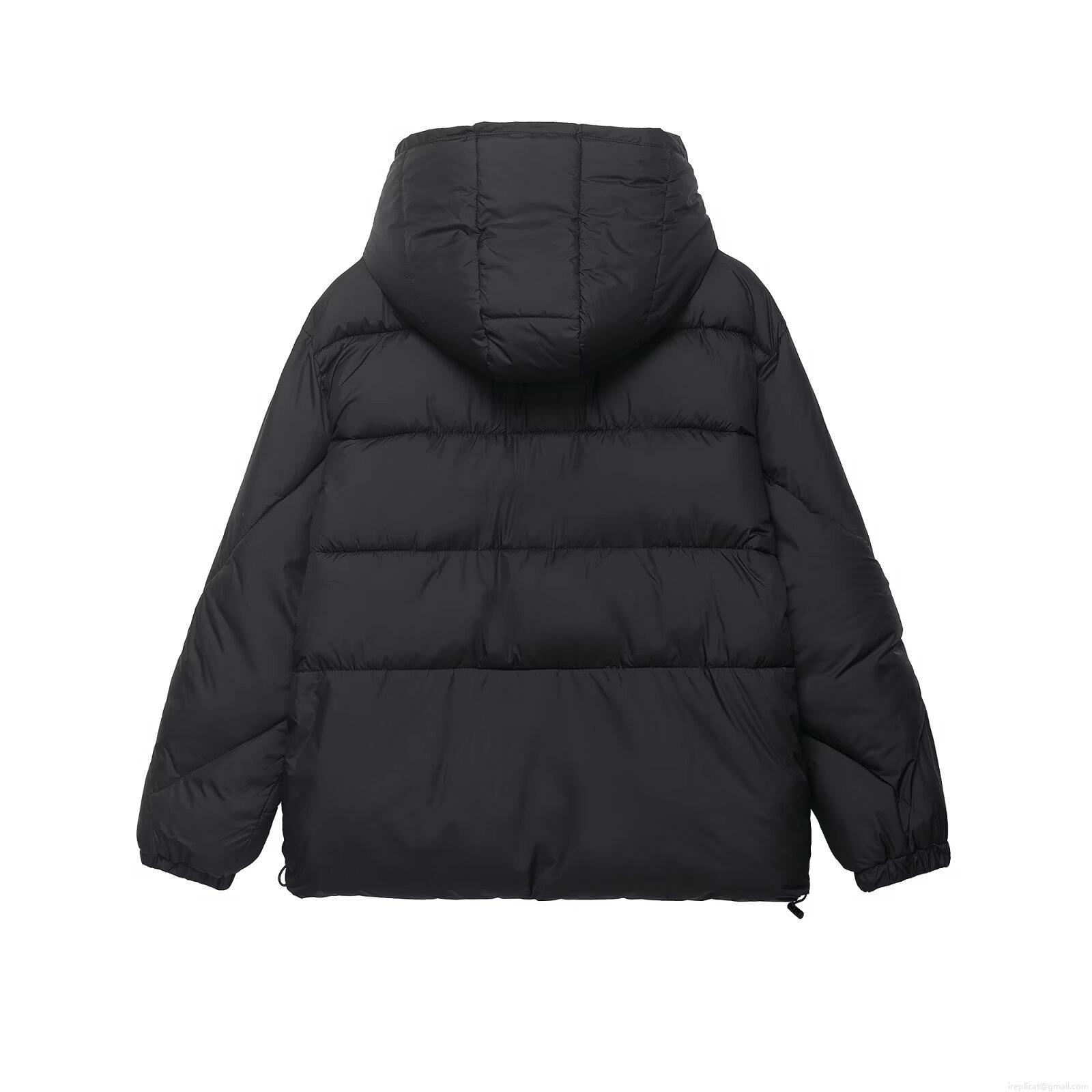 Women's Casual Black Hooded Puffer Jacket Windproof Thickened Quilted Cotton Padded Coat With Pockets For Winter Daily Outdoor