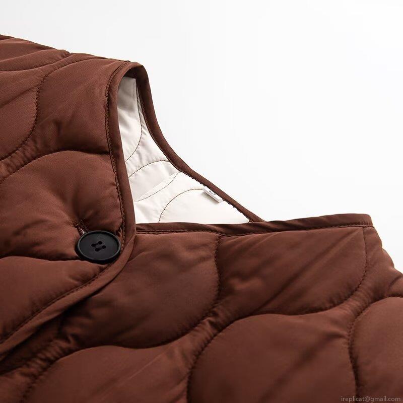 Women's Casual Loose Quilted Cotton Padded Jacket Round Neck Long Sleeve Button Down Mid-Length Warm Puffer Coat Plain Solid Color Outerwear For Women