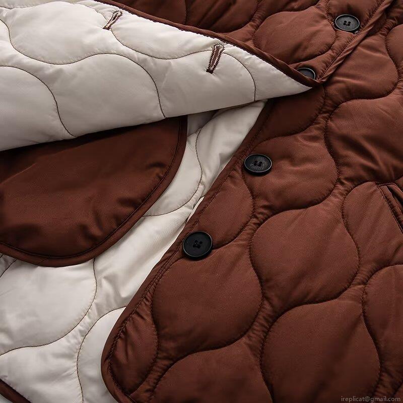 Women's Casual Loose Quilted Cotton Padded Jacket Round Neck Long Sleeve Button Down Mid-Length Warm Puffer Coat Plain Solid Color Outerwear For Women