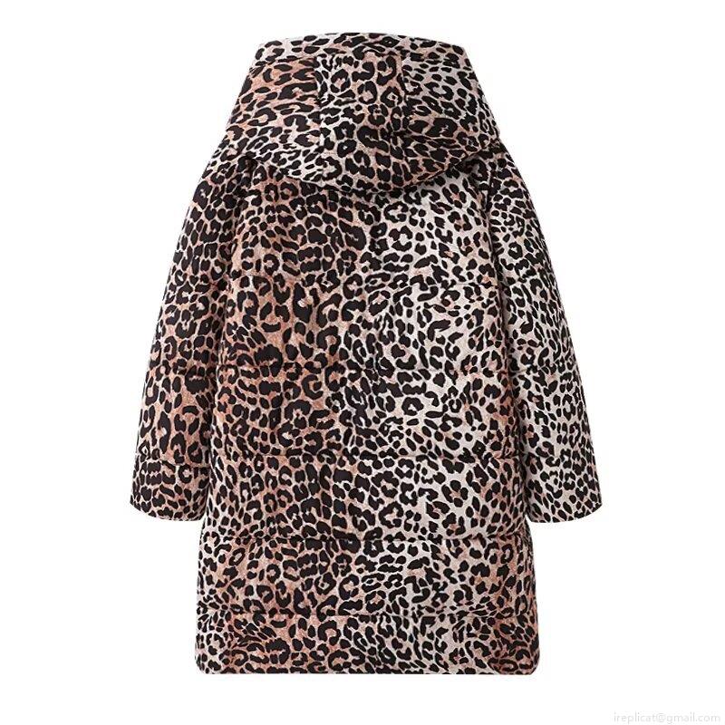 Women's Leopard Print Hooded Padded Coat Long Oversized Winter Warm Jacket With Zipper Closure Casual Fashion Outerwear For Ladies