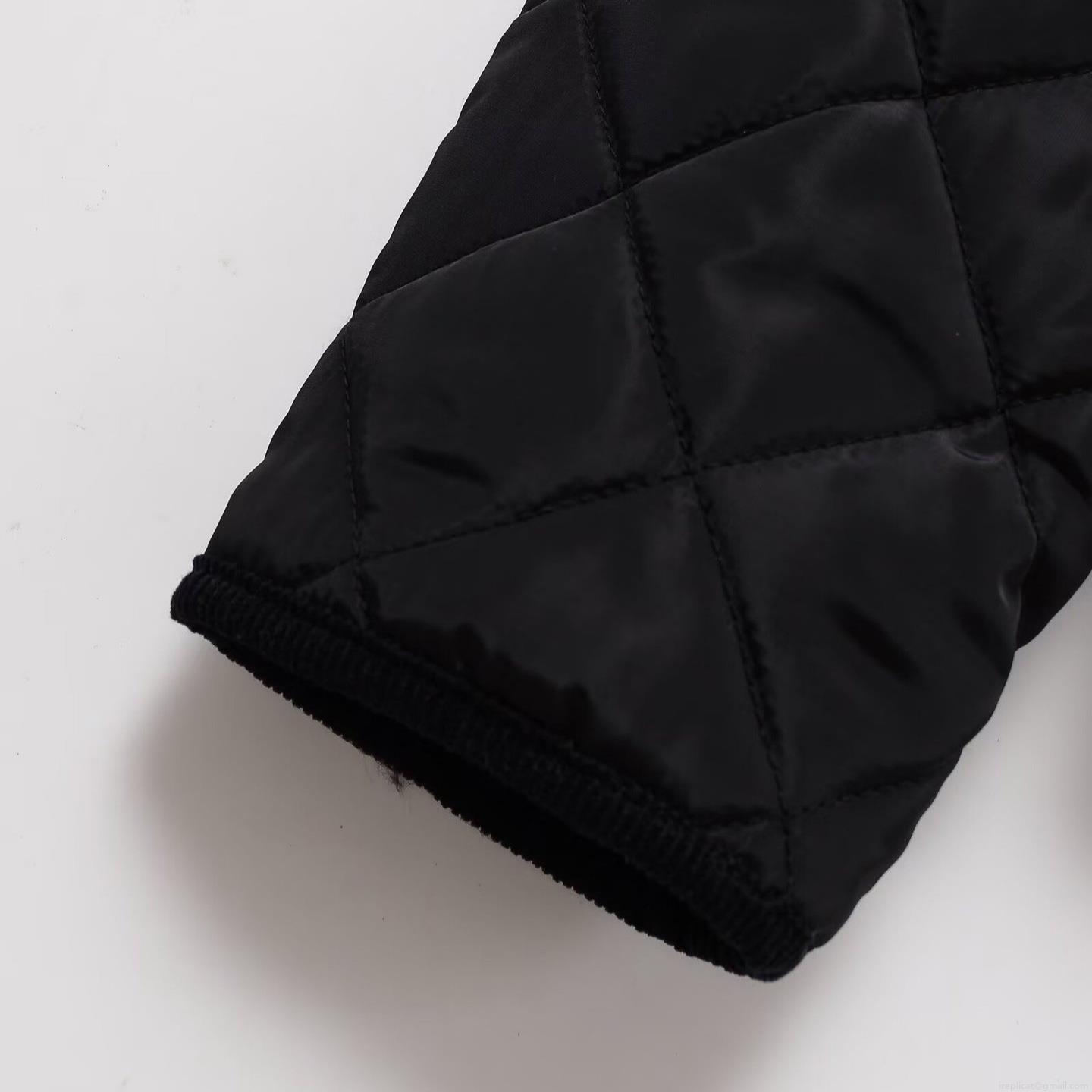 Women's Casual Quilted Cotton Padded Jacket With Corduroy Collar Black Rhombus Pattern Loose Fit Warm Button Down Coat Outerwear For Women