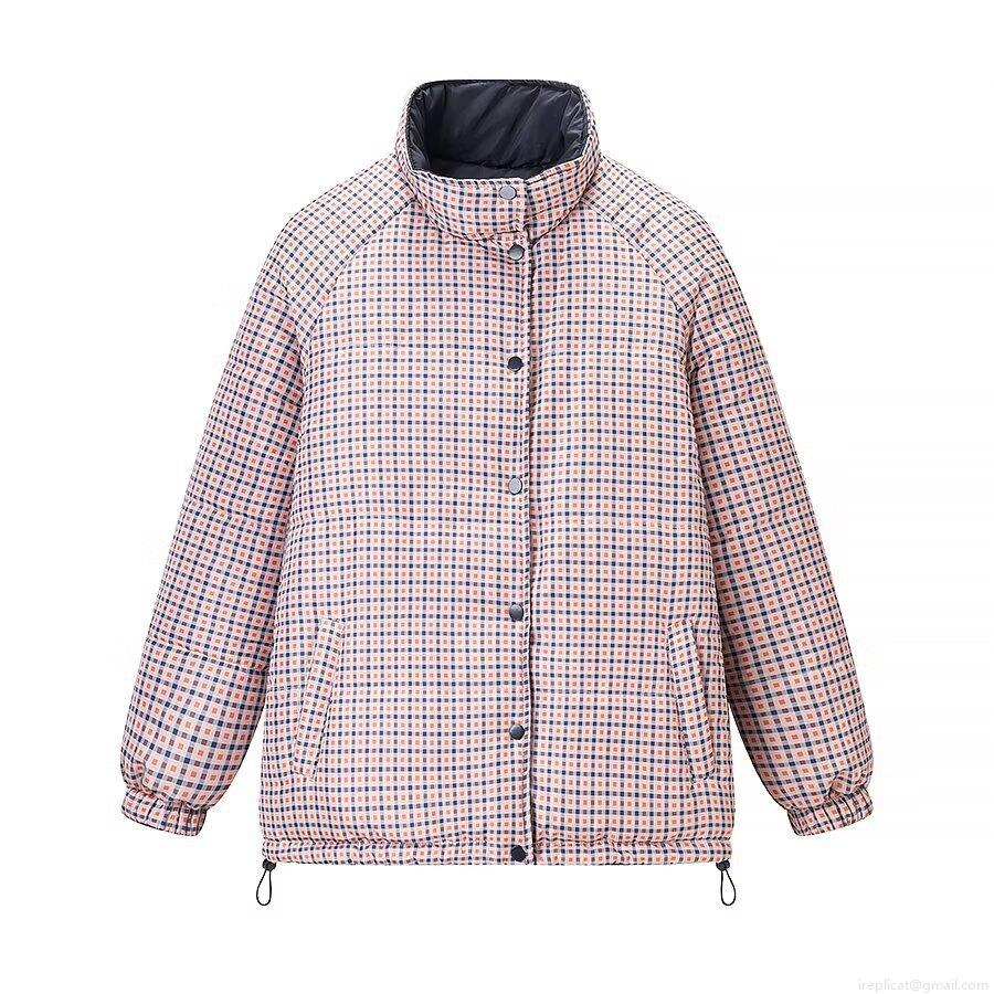 Women's Reversible Padded Jacket Stand Collar Plaid Solid Color Winter Warm Cotton Padded Coat With Snap Buttons Drawstring Hem Fashion Casual Outerwear For Women