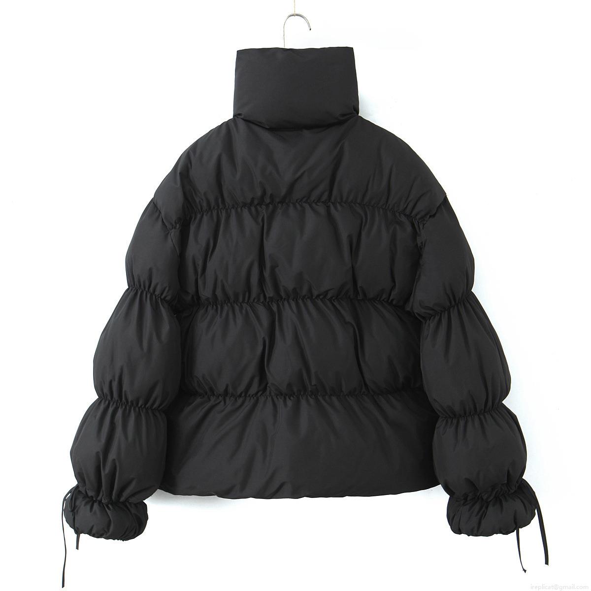 Women's Winter Puffer Jacket Stand Collar Quilted Cotton Padded Coat With Drawstring Cuffs Casual Loose Warm Outerwear For Ladies