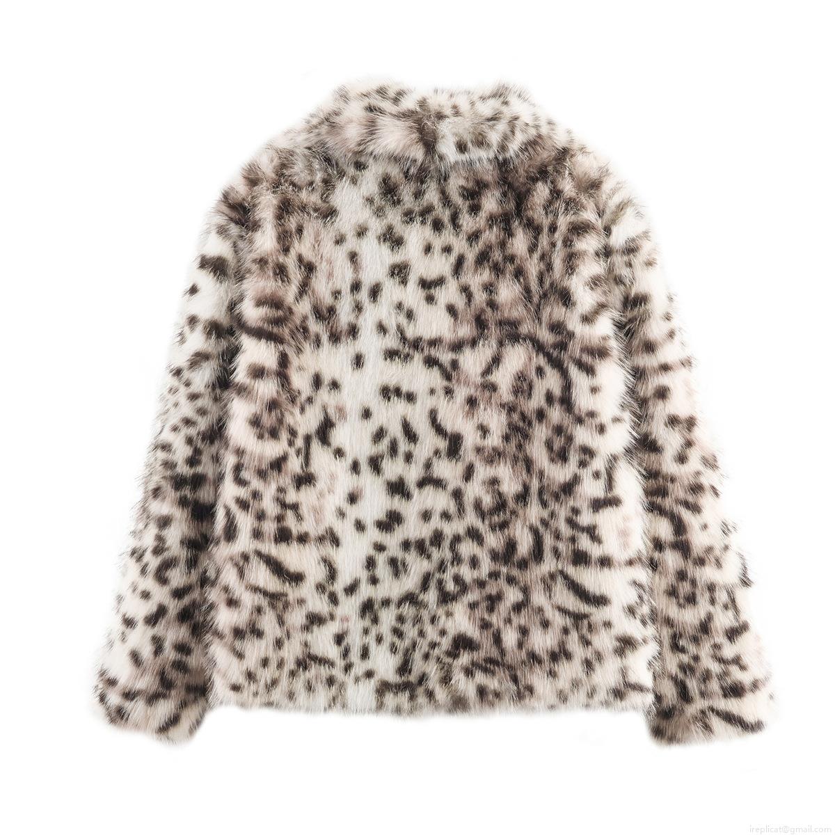 Women-s Sexy Leopard Print Faux Fur Coat Thick Warm Winter Shaggy Jacket With Lapel Collar-Polyester Lining Fashionable Outwear For Party Daily Leisure Women Clothing