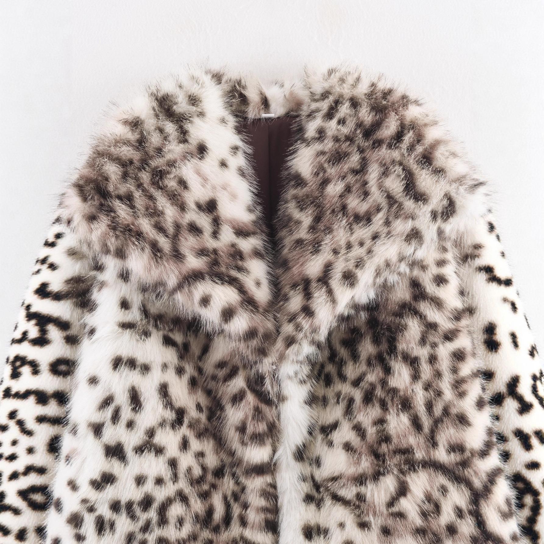 Women-s Sexy Leopard Print Faux Fur Coat Thick Warm Winter Shaggy Jacket With Lapel Collar-Polyester Lining Fashionable Outwear For Party Daily Leisure Women Clothing