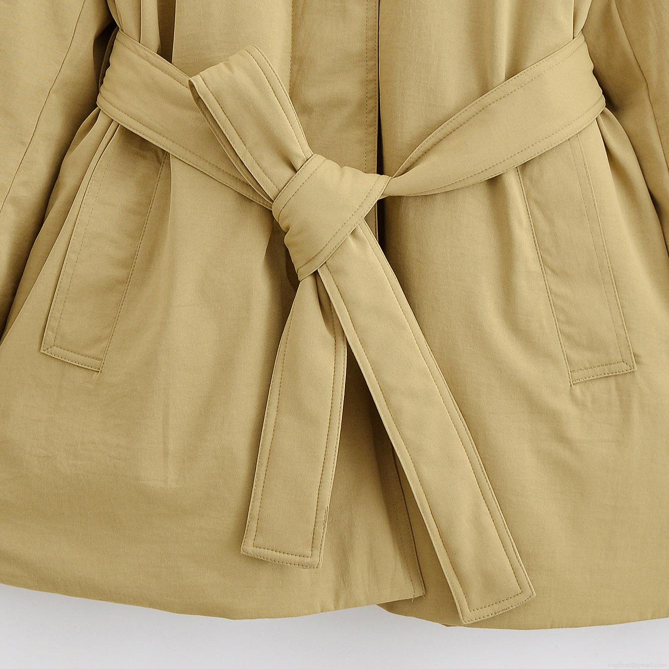 Women's Fashion Slim Fit Mid-Length Padded Trench Coat Jacket With Belt 100% Polyester Imitation Silk Cotton Lapel Outerwear Autumn Winter Casual Coat