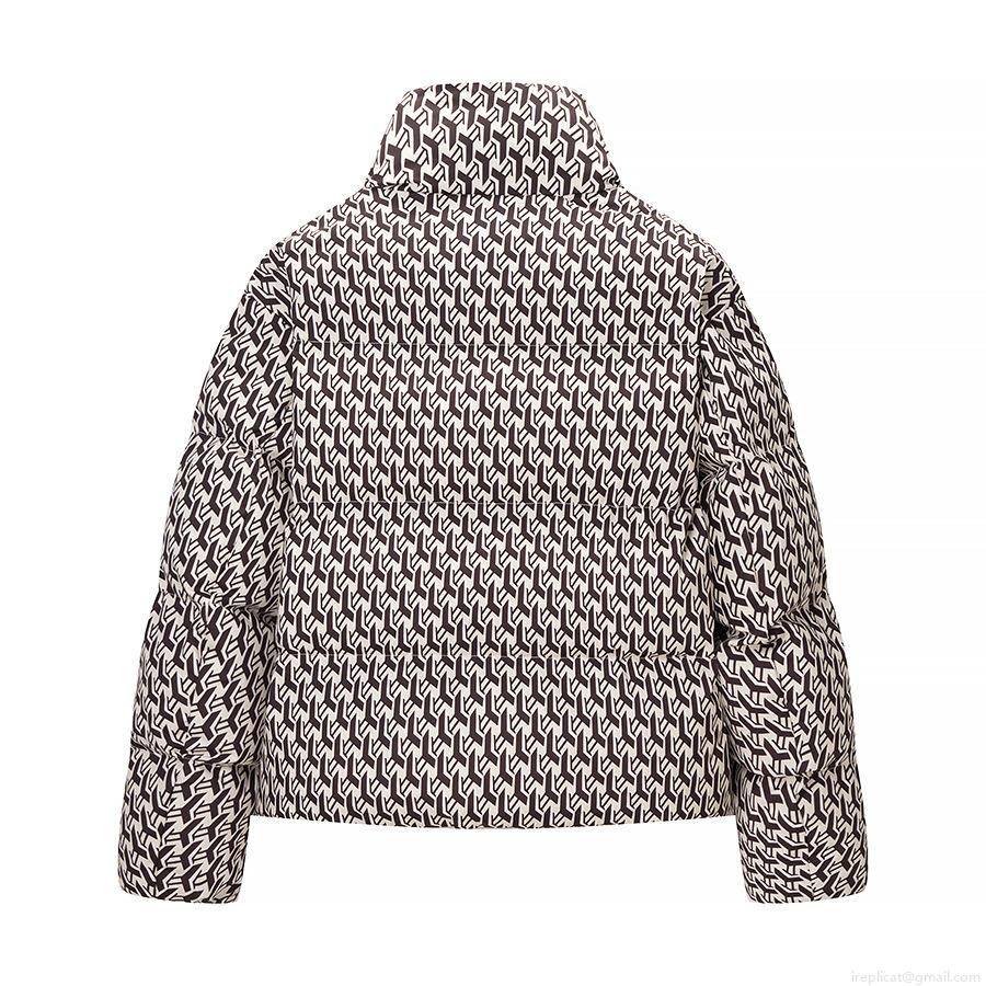 Women's Fashion Casual Geometric Pattern Padded Jacket Winter Short Stand Collar Cotton Blend Quilted Coat Warm Outerwear Long Sleeve Puffer Jacket