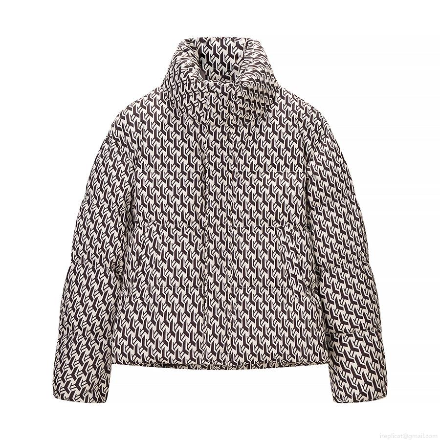 Women's Fashion Casual Geometric Pattern Padded Jacket Winter Short Stand Collar Cotton Blend Quilted Coat Warm Outerwear Long Sleeve Puffer Jacket