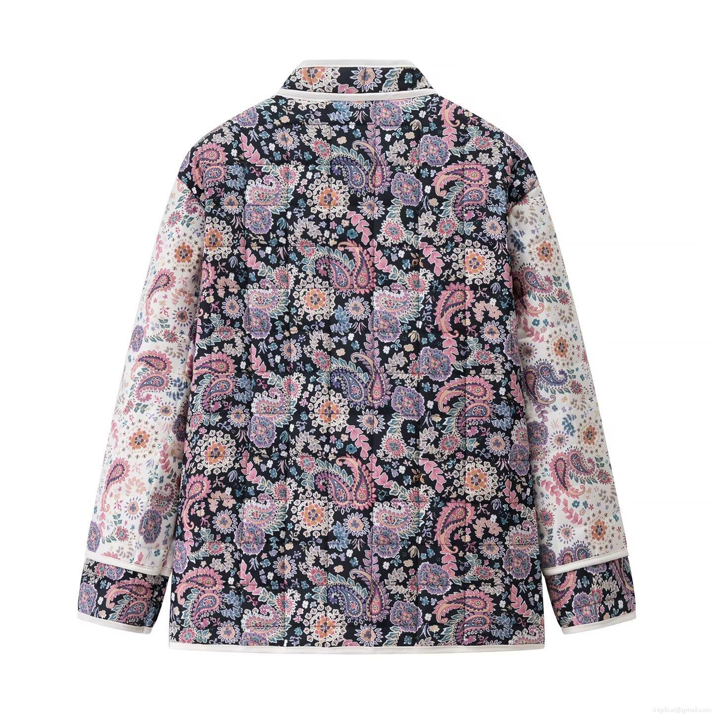 Women's Quilted Cotton Padded Jacket Polyester Spandex Patchwork Paisley Floral Print Stand Collar Single Breasted Warm Winter Coat Casual Outdoor Outerwear For Ladies