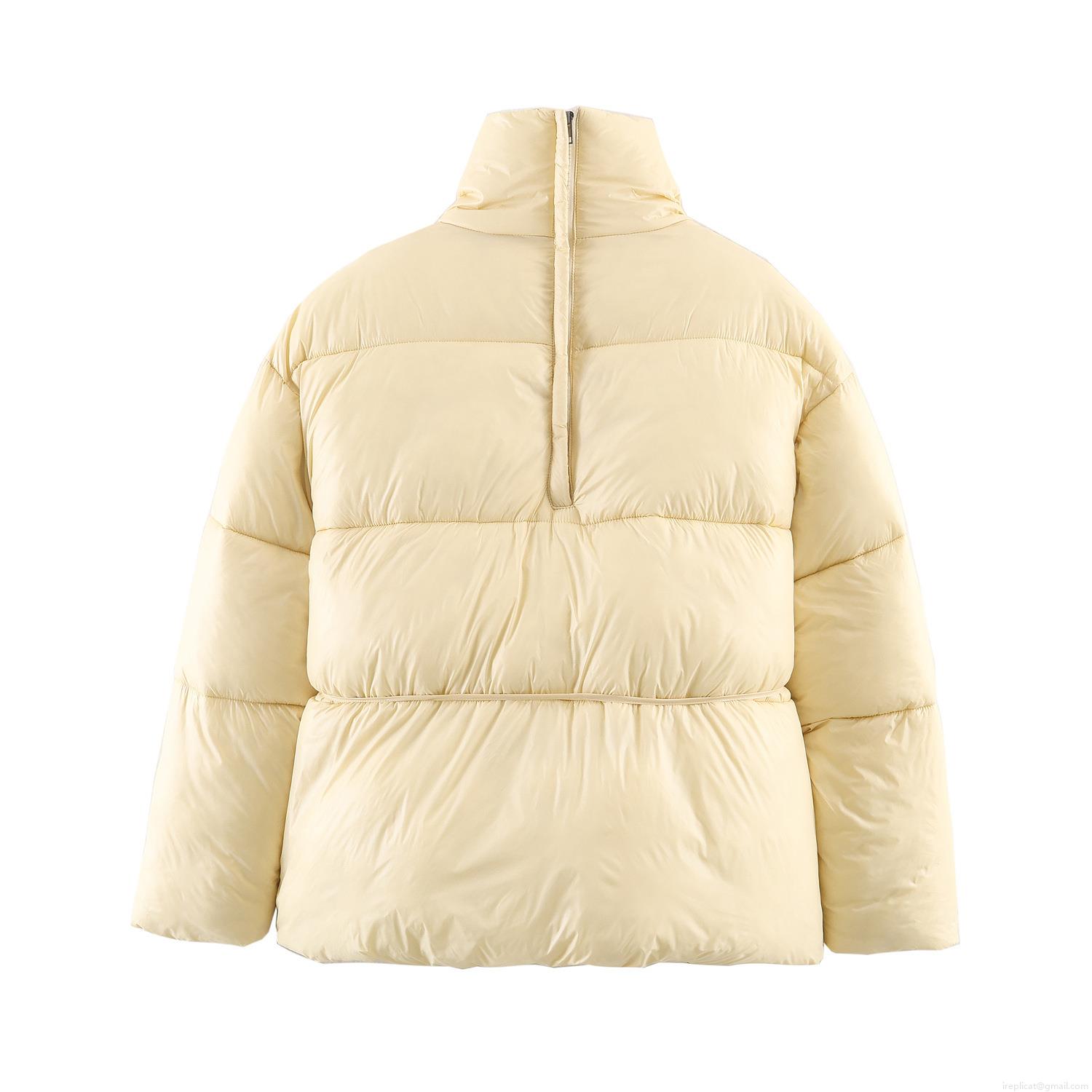 Women's Casual Puffer Jacket Cotton Polyester Blend Quilted Padded Coat With Drawstring Waist And Stand Collar Warm Winter Outerwear For Women Lightweight Fashion Slim Fit Padded Jacket