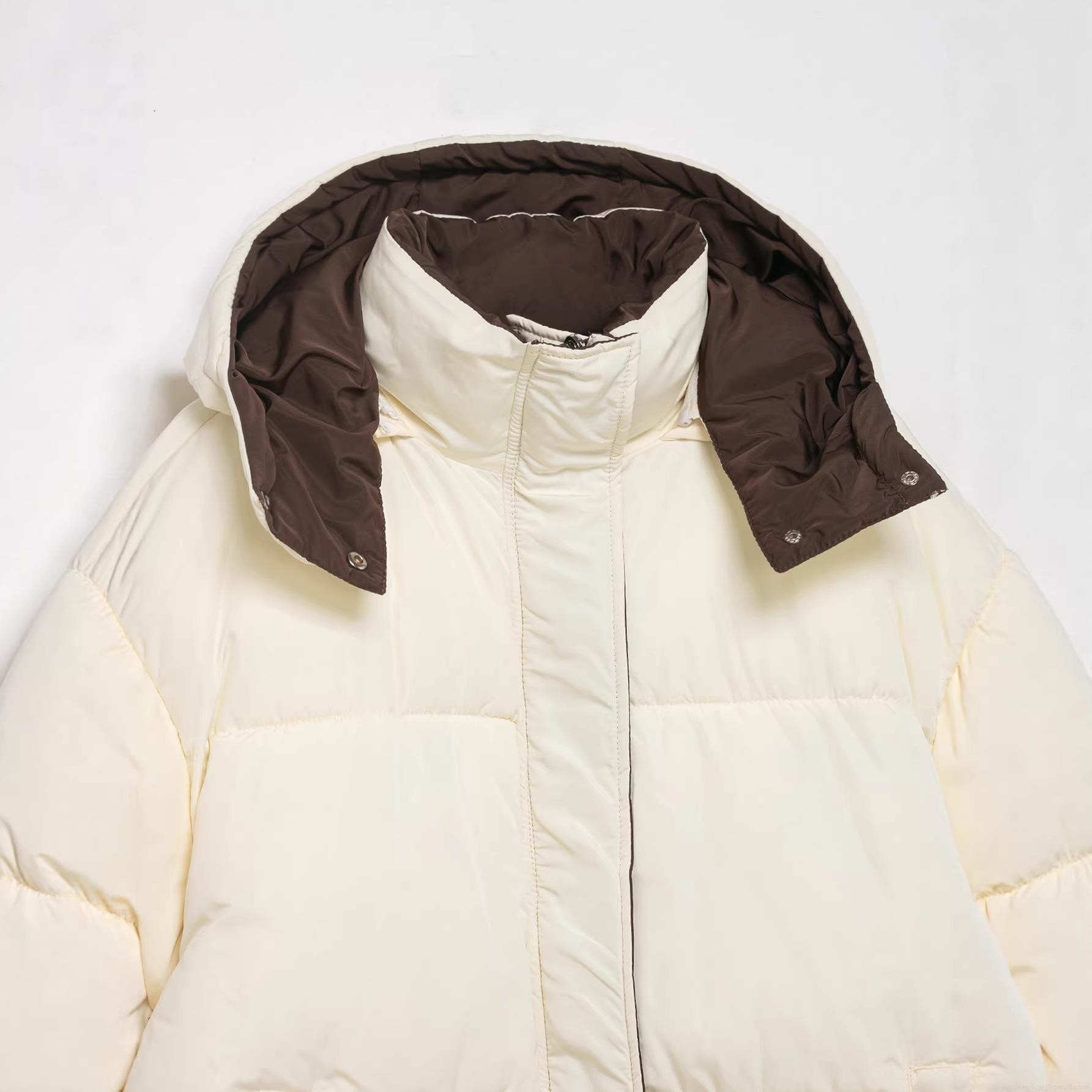 Women's Fashion Hooded Puffer Jacket Contrasting Lining Quilted Cotton-Padded Coat Mid-Length Warm Winter Outerwear For Women