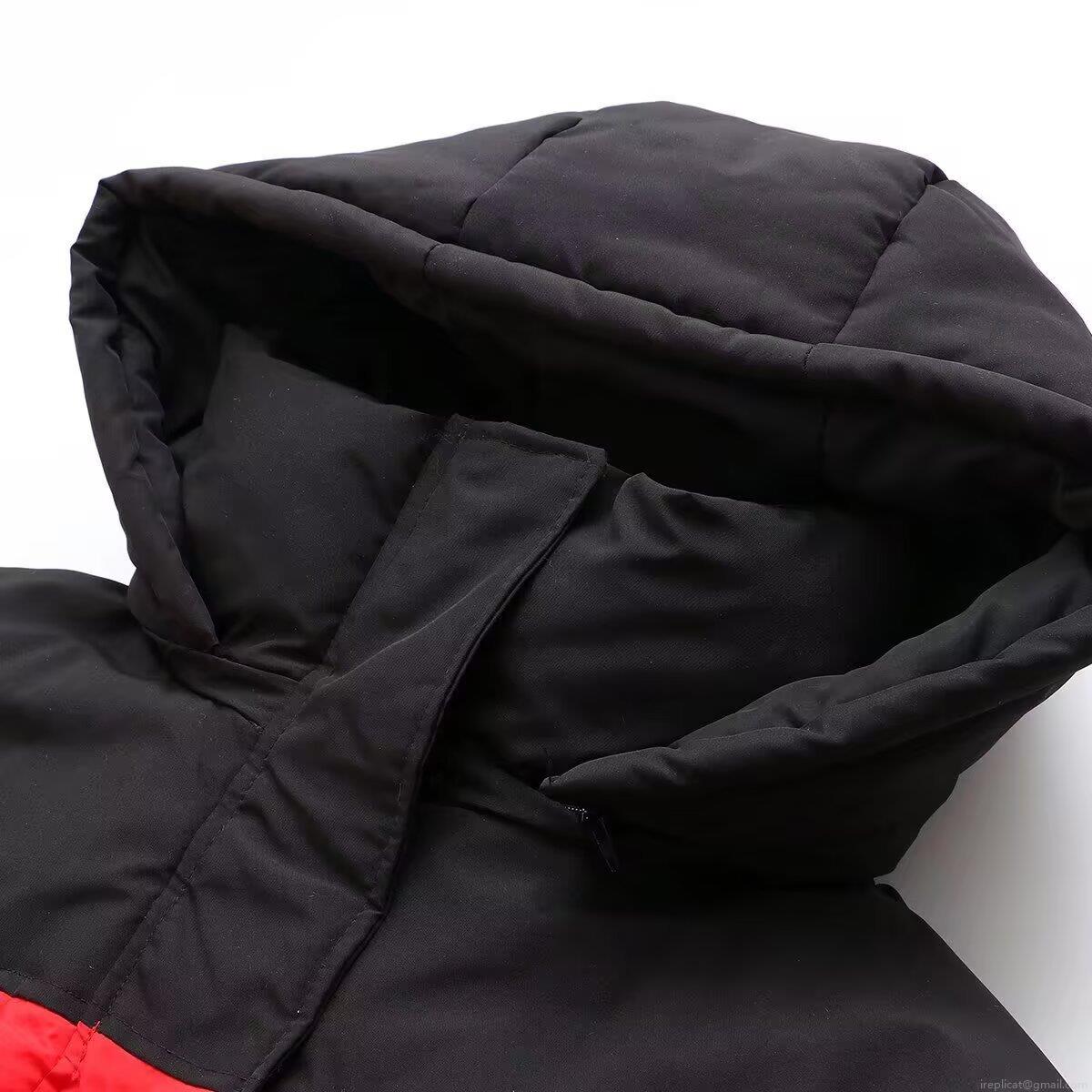 Women's Hooded Puffer Jacket Vintage Ethnic Red Black Patchwork Quilted Padded Coat 100% Polyester Warm Winter Outerwear For Women