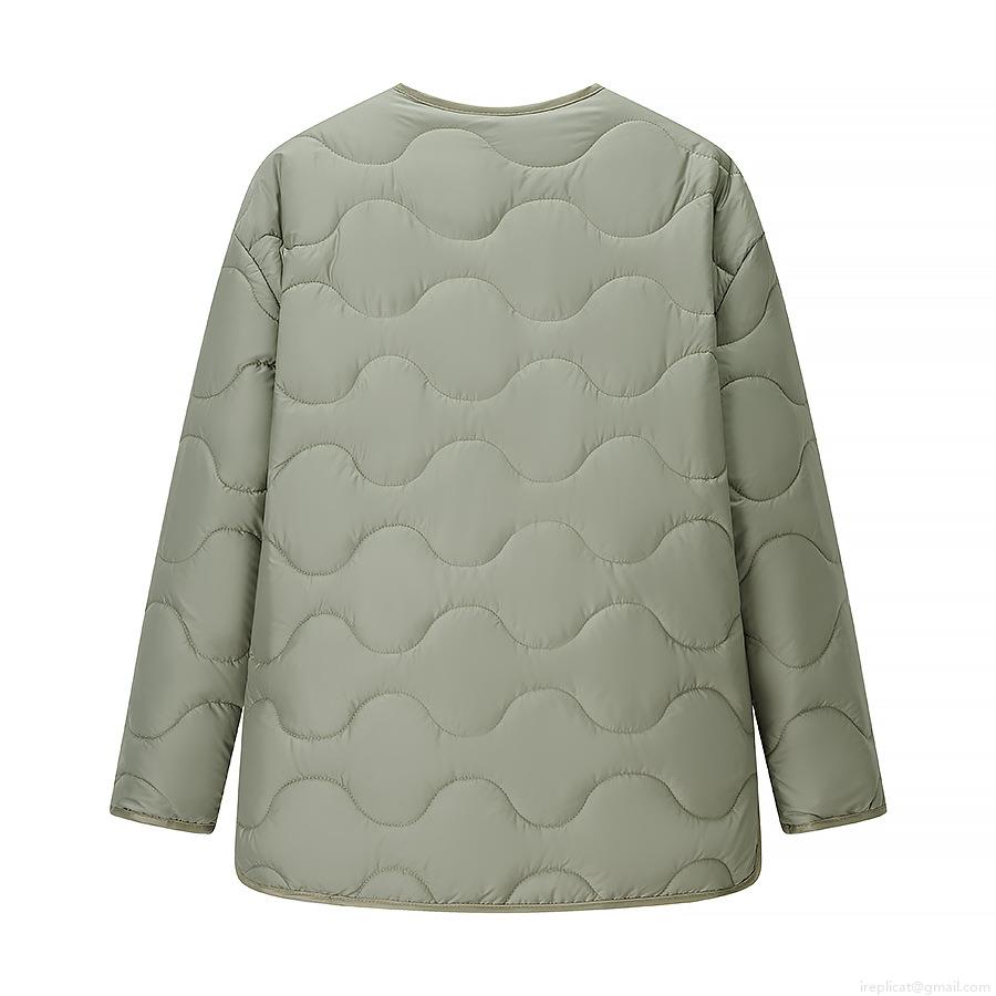 Women's Lightweight Quilted Padded Jacket Round Neck Long Sleeve Retro Casual Solid Color Mid-length Polyester Outerwear Coat For Autumn Winter