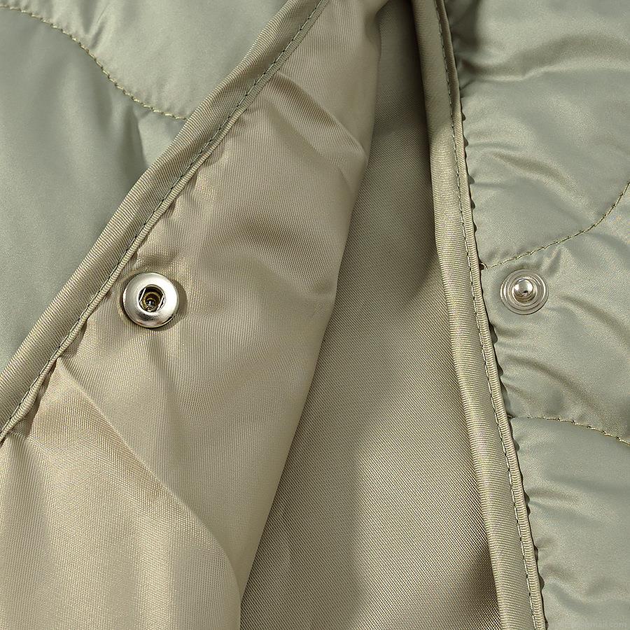 Women's Lightweight Quilted Padded Jacket Round Neck Long Sleeve Retro Casual Solid Color Mid-length Polyester Outerwear Coat For Autumn Winter