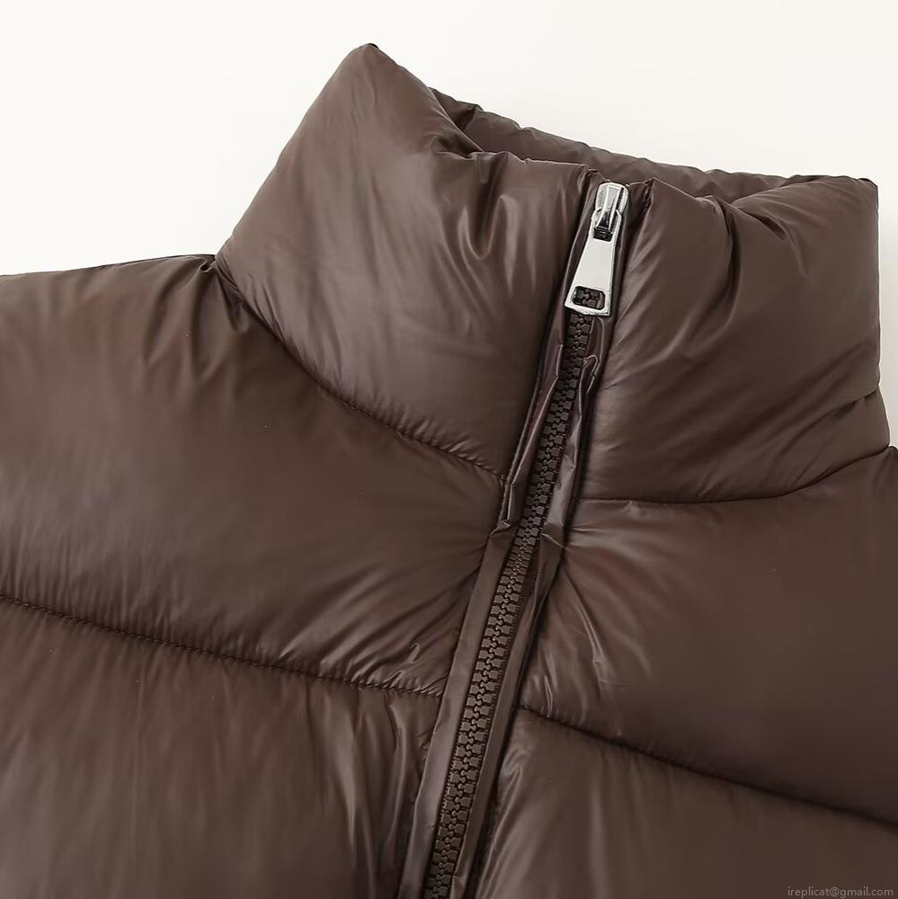 Women's Casual Oversized Quilted Puffer Jacket Stand Collar Winter Warm Padded Coat Polyester Cotton Blend Outerwear Coffee Brown Windproof Zip Up Padded Jacket