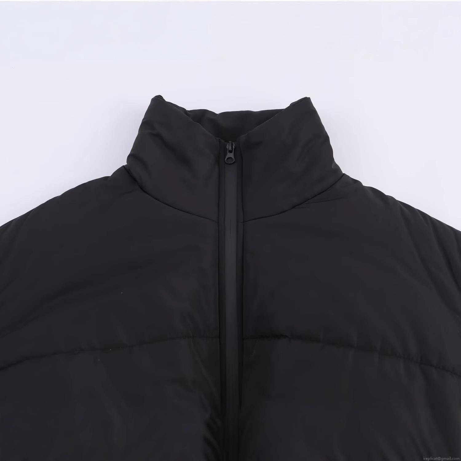 Women's Solid Black Cropped Puffer Jacket Stand Collar Quilted Cotton Padded Coat With Drawstring Hem Zipper Closure Winter Warm Outerwear For Women