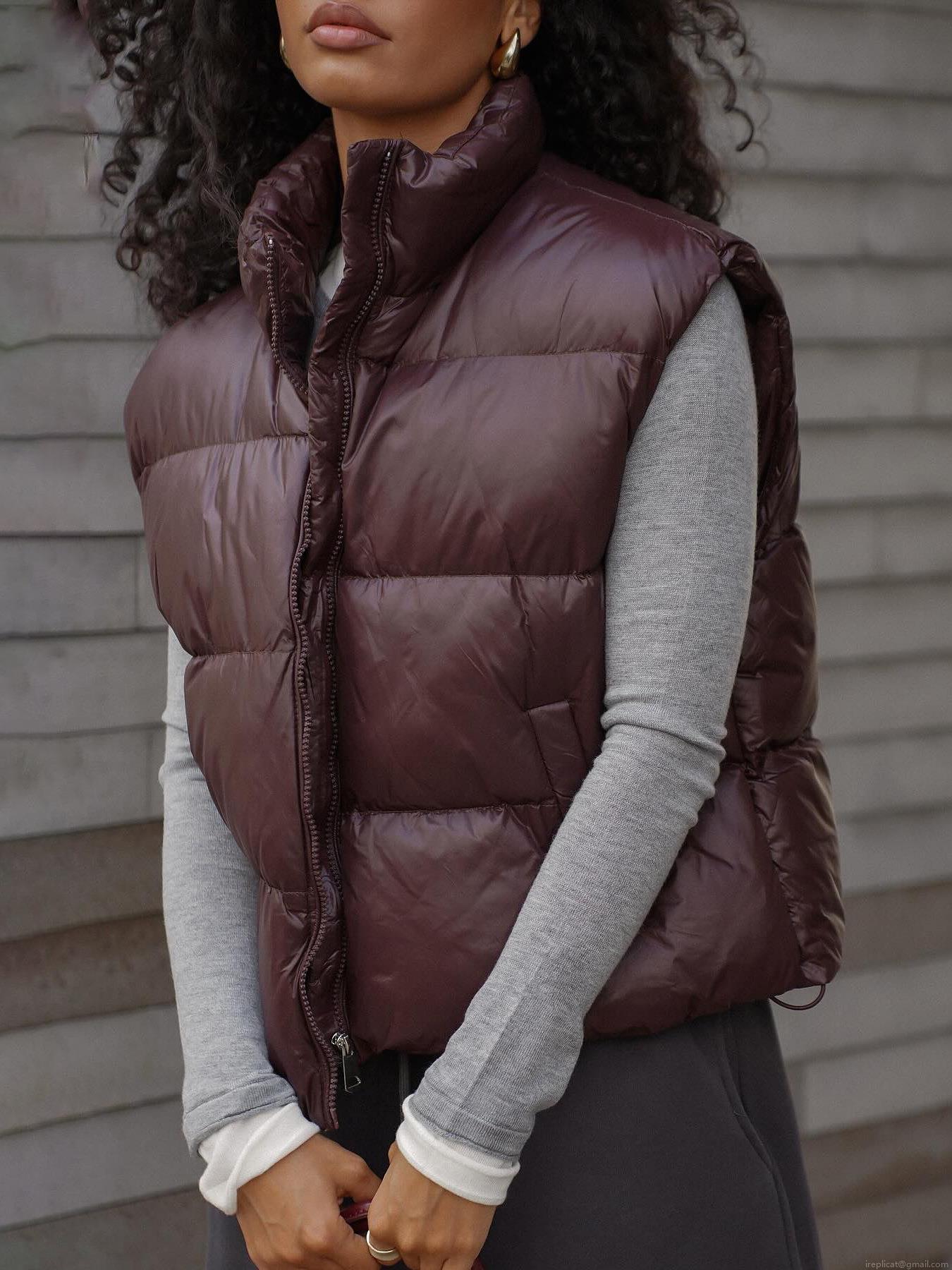 Women's Loose High Collar Padded Vest Solid Color Polyester Cotton Quilted Sleeveless Puffer Jacket Warm Autumn Winter Outerwear Waistcoat