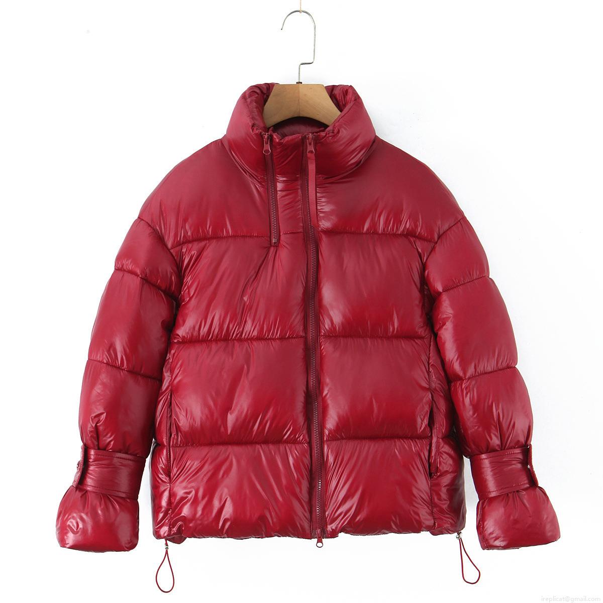 Women's Glossy Puffer Jacket Short Warm Cotton Padded Stand Collar Bread Coat Solid Color Streetwear Outerwear For Autumn Winter