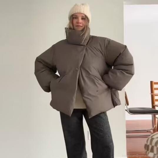 Women's Fashion Casual Solid Color Puffer Jacket Stand Collar Loose Cotton-Padded Coat Warm Winter Outerwear for Women Long Sleeve Bread Jacket Women's Fashion Casual Solid Color Puffer Jacket Stand Collar Loose Cotton-Padded Coat Warm Winter Outerwear for Women Long Sleeve Bread Jacket