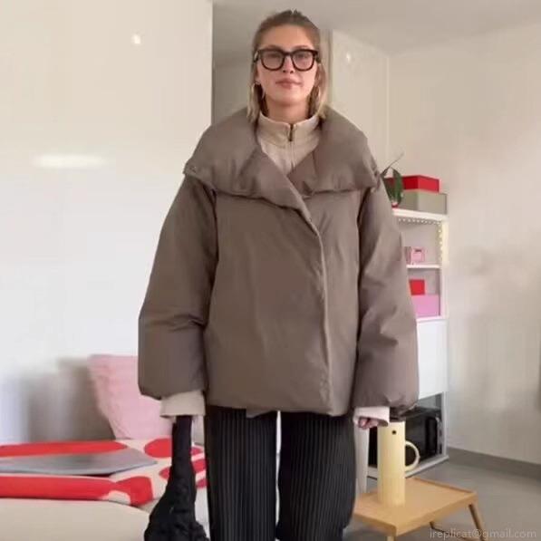 Women's Fashion Casual Solid Color Puffer Jacket Stand Collar Loose Cotton-Padded Coat Warm Winter Outerwear for Women Long Sleeve Bread Jacket