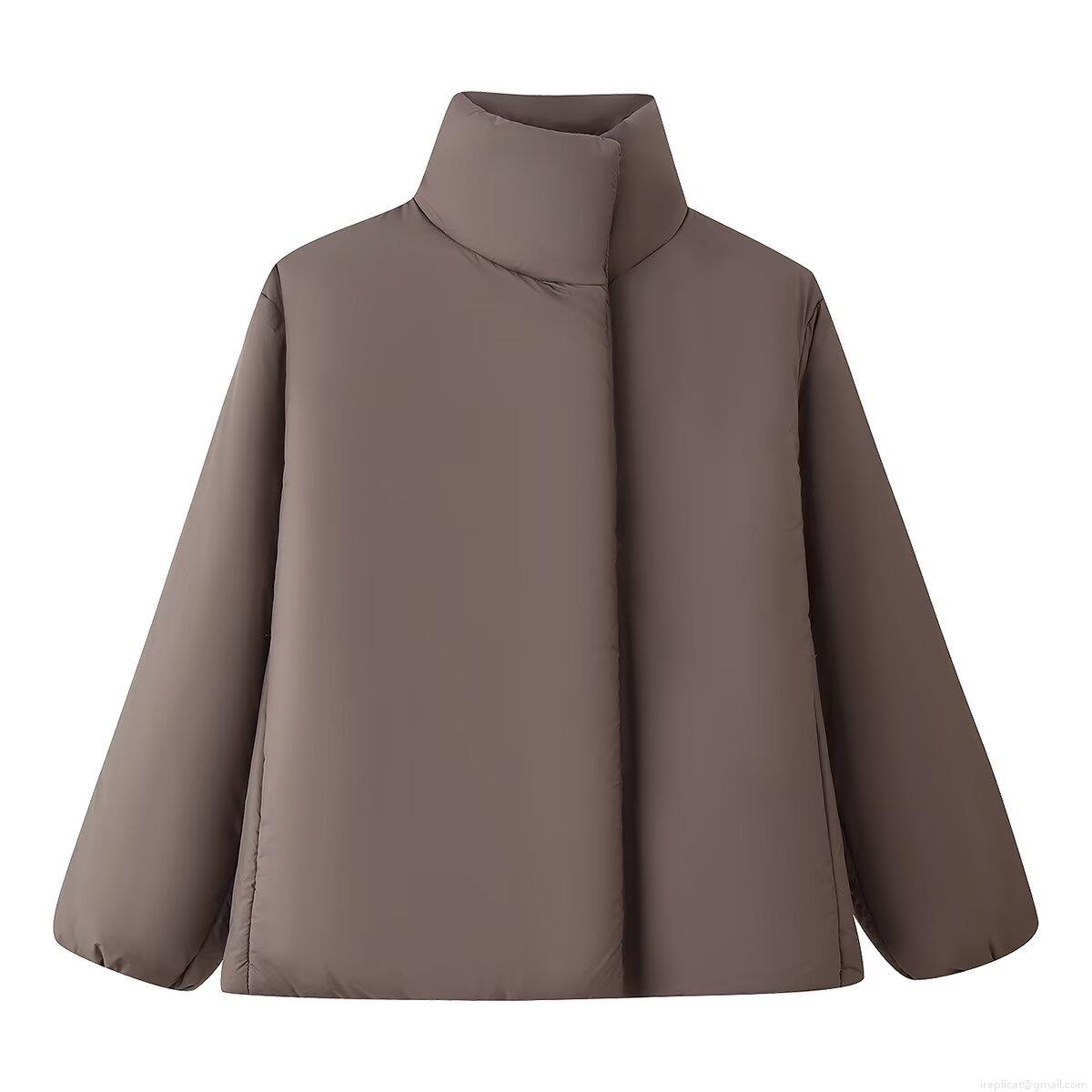 Women's Fashion Casual Solid Color Puffer Jacket Stand Collar Loose Cotton-Padded Coat Warm Winter Outerwear for Women Long Sleeve Bread Jacket