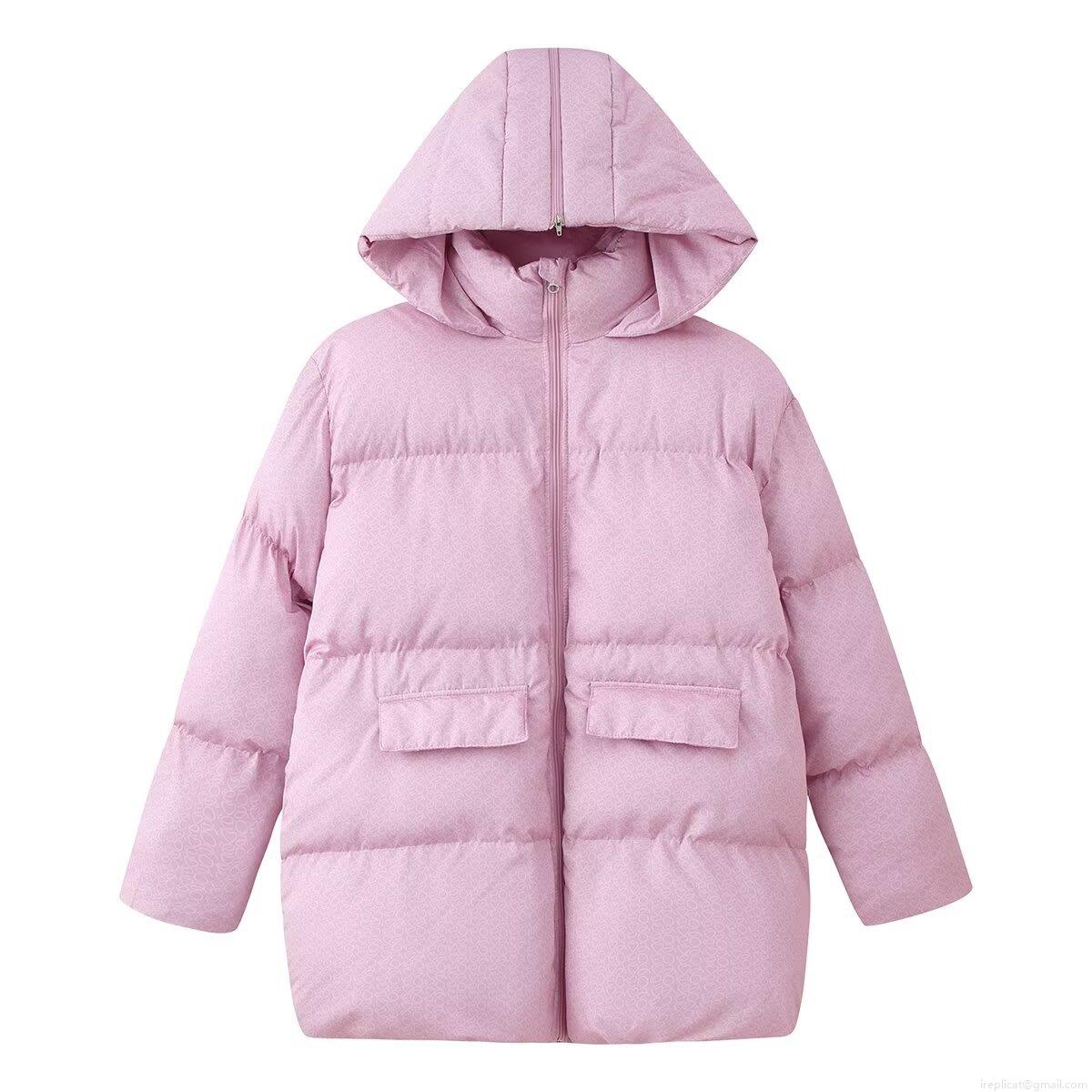 Women's Oversized Floral Printed Hooded Padded Jacket Long Sleeve Strawberry Ballet Print Casual Windproof Polyester Cotton Coat with Pockets