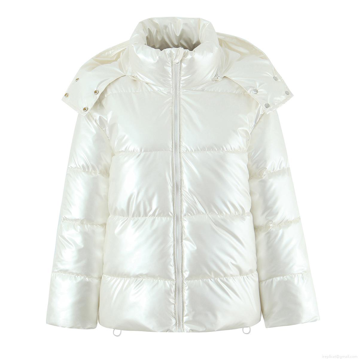 Women's Glossy Hooded Puffer Jacket Shiny Waterproof Long Sleeve Thickened Cotton Padded Coat Winter Warm Windproof Outerwear Streetwear For Ladies