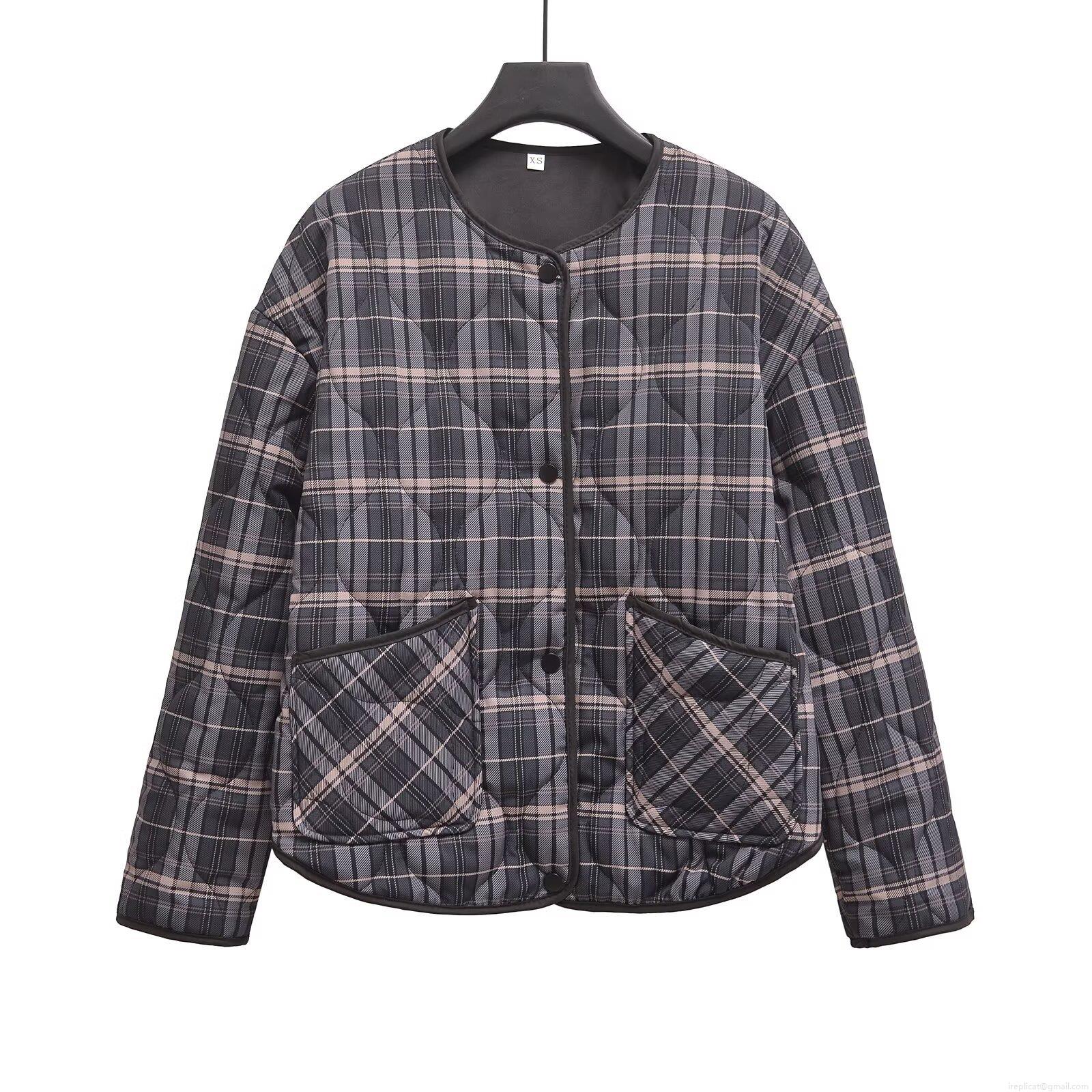 Women's Western Style Round Neck Quilted Plaid Jacket With Single Breasted Buttons Long Sleeve Polyester Outerwear Gray Pink White Warm Coat For Autumn Winter Streetwear