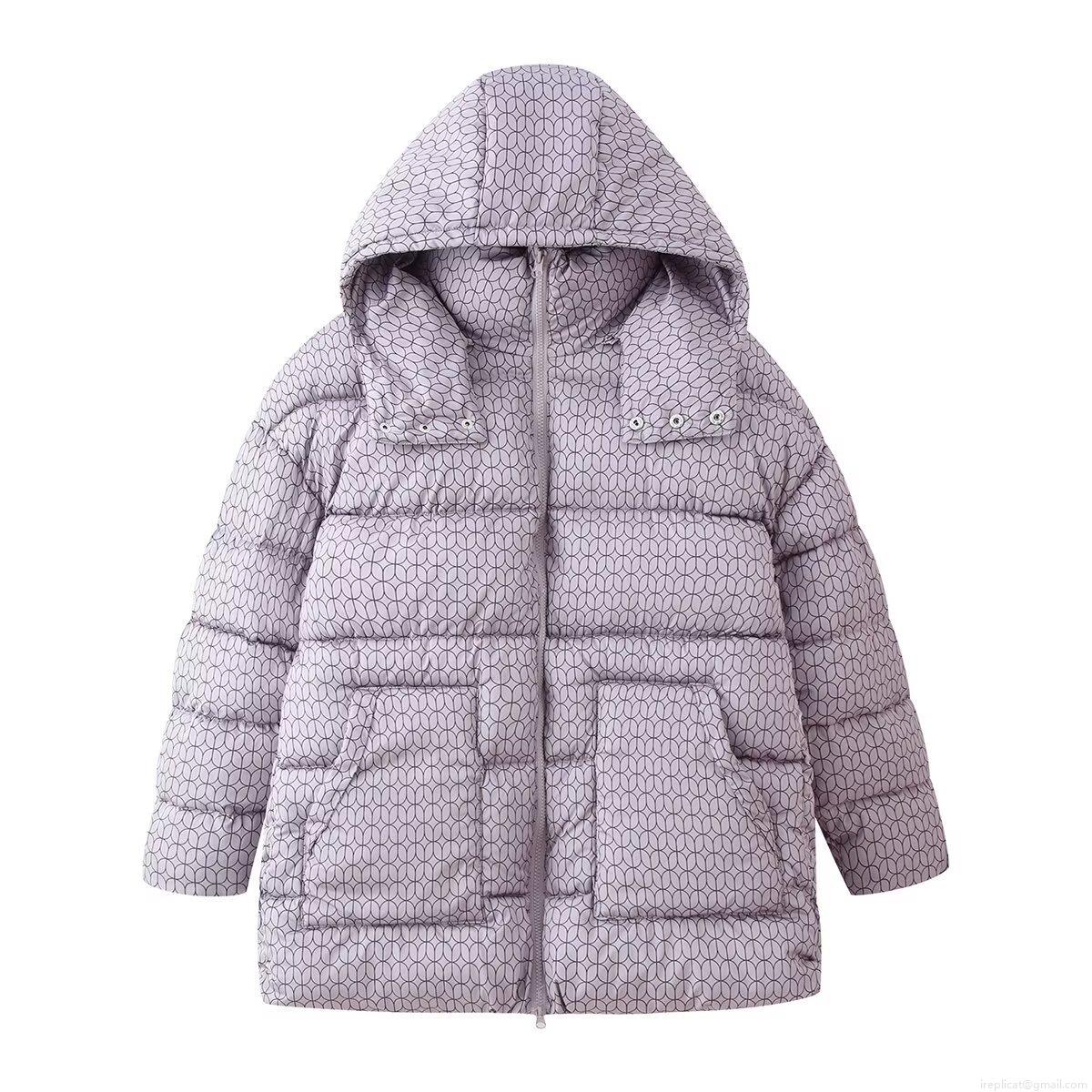 Women's Geometric Print Hooded Cotton-Padded Jacket Winter Warm Polyester Quilted Coat With Zipper Pockets Casual Western Style Outerwear For Ladies