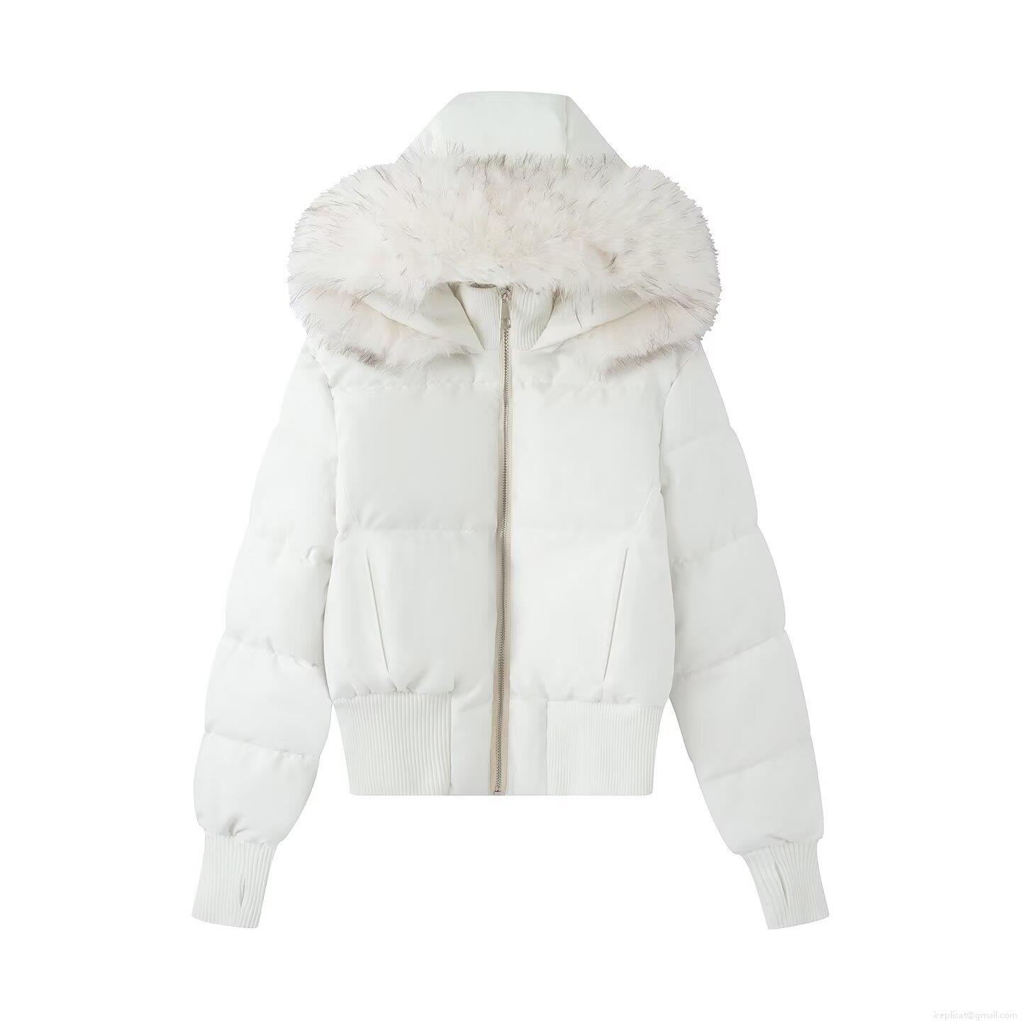 Women's Fashion Short Hooded Puffer Jacket With Removable Faux Fur Trim Casual Warm Winter Down Cotton Coat Zipper Ribbed Cuffs Thumb Hole Outerwear
